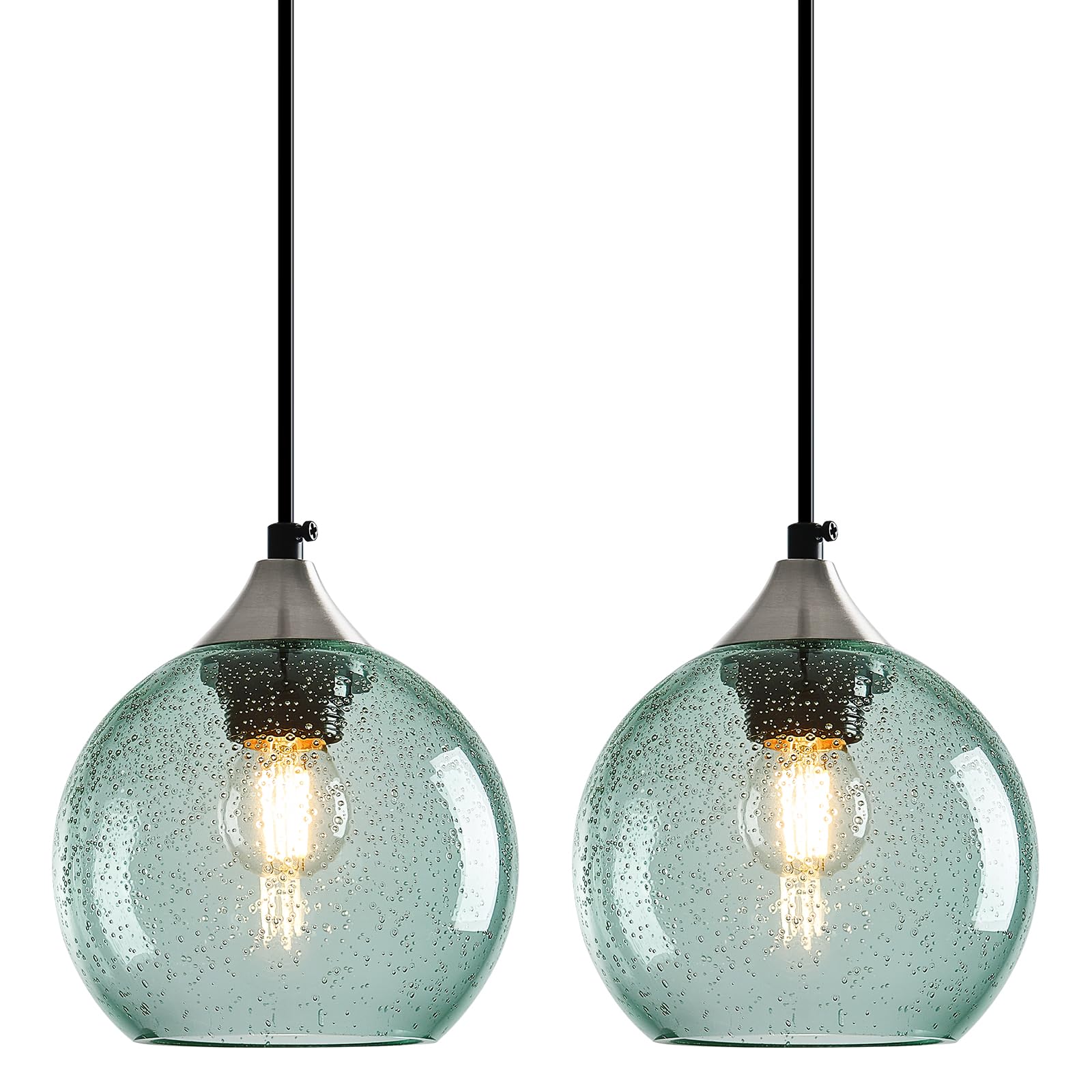 Lbsqj Light Green Glass Pendant Lights Kitchen Island Globe Pendant Light Fixtures Modern Pendant Lighting For Bedroom Living Dining Room Light Fixture (5.9 In  2 Pack)