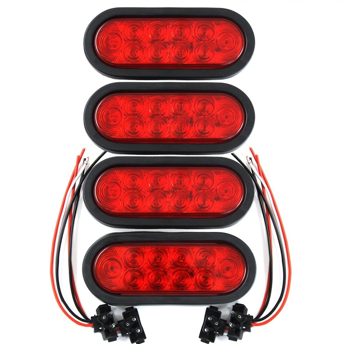 Roulerus Seller-Adarkeningmask$$$ (4) Trailer Truck Led Sealed Red 6'' Oval Stop/Turn/Tail Light Marine Waterproof Including 3-P