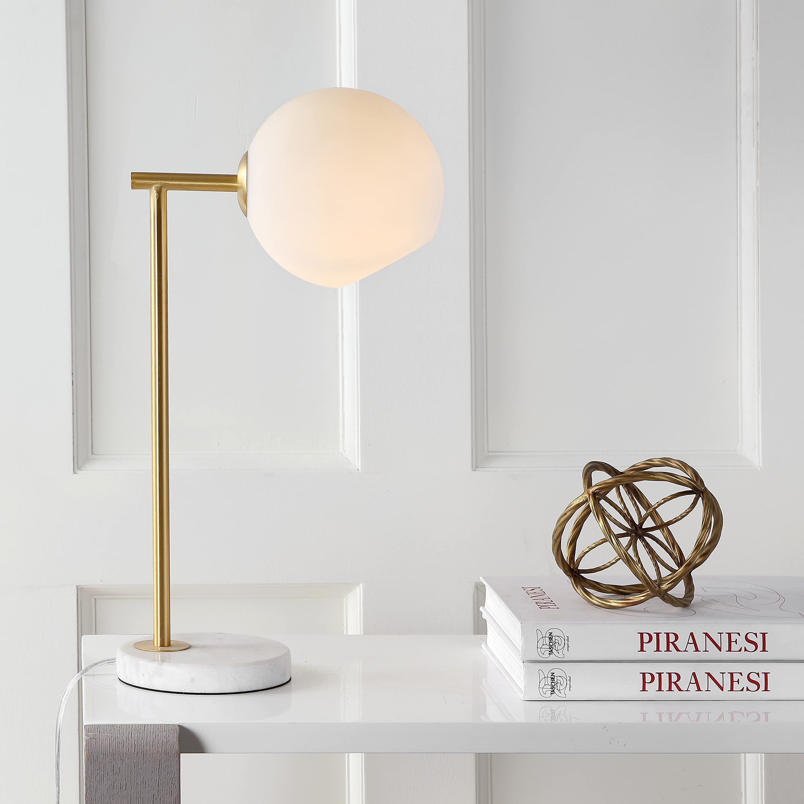 JONATHAN Y Charles 20.5in Metal/Marble LED Table Lamp, Gold/White, Model JYL1000A, Contemporary Design for Bedroom, Living Room, Office