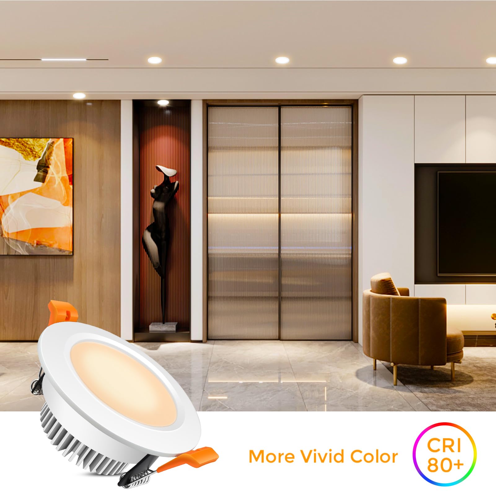 LEDLightsWorld 3.5 Inch LED Recessed Downlight, Dimmable 7W, 3000K Warm White, 8 Pack, CRI80