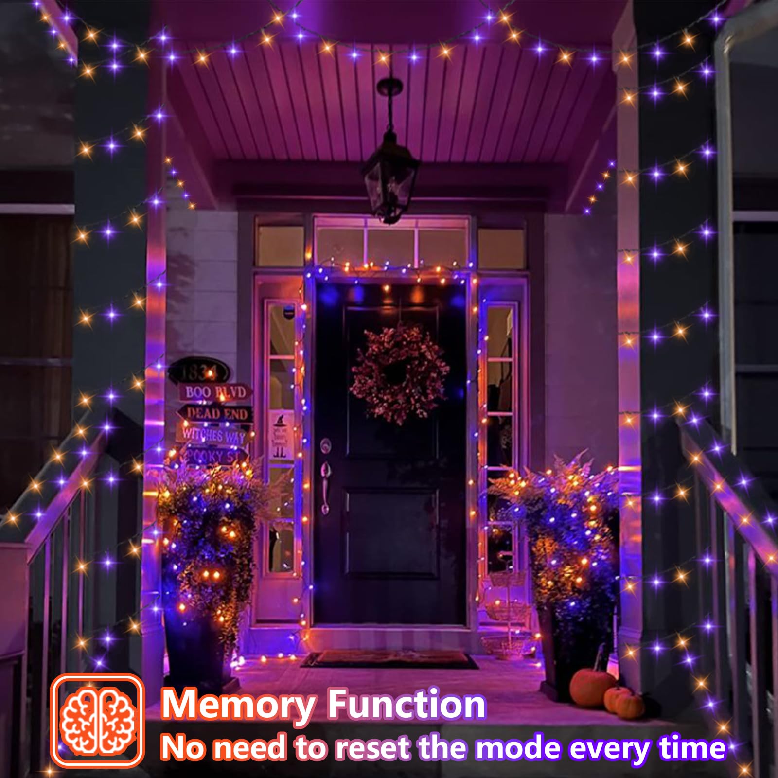 Yeguo 165Ft 500 Led Halloween Lights Outdoor Waterproof  Orange And Purple String Lights Indoor  Green Wire Christmas Tree Lights Plug In With Timer Memory 8 Modes
