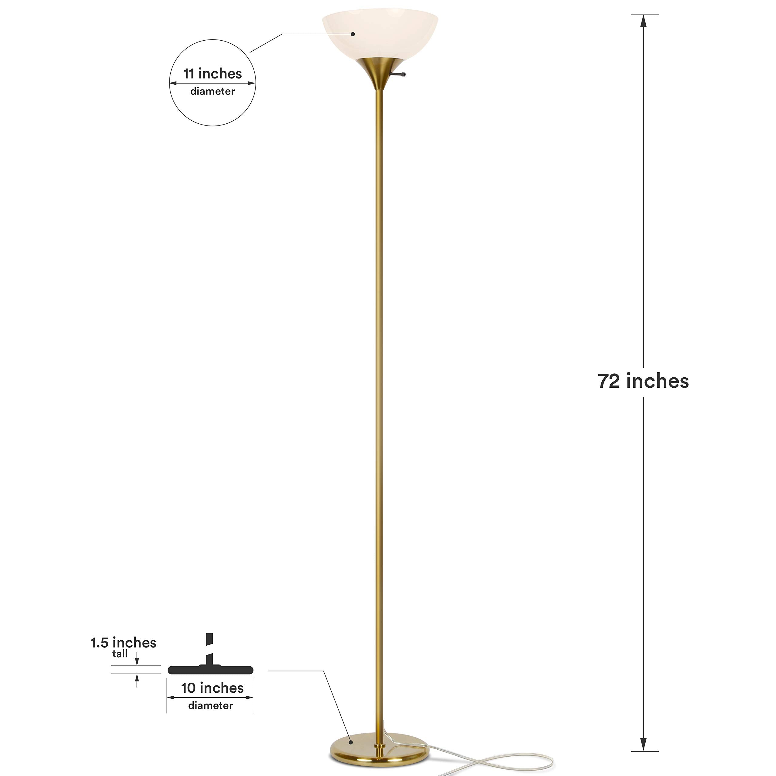 Brightech Sky Dome Dimmable LED Floor Lamp - Tall Gold Brass Torchiere for Living Rooms & Offices - Model FL-DME-BRS