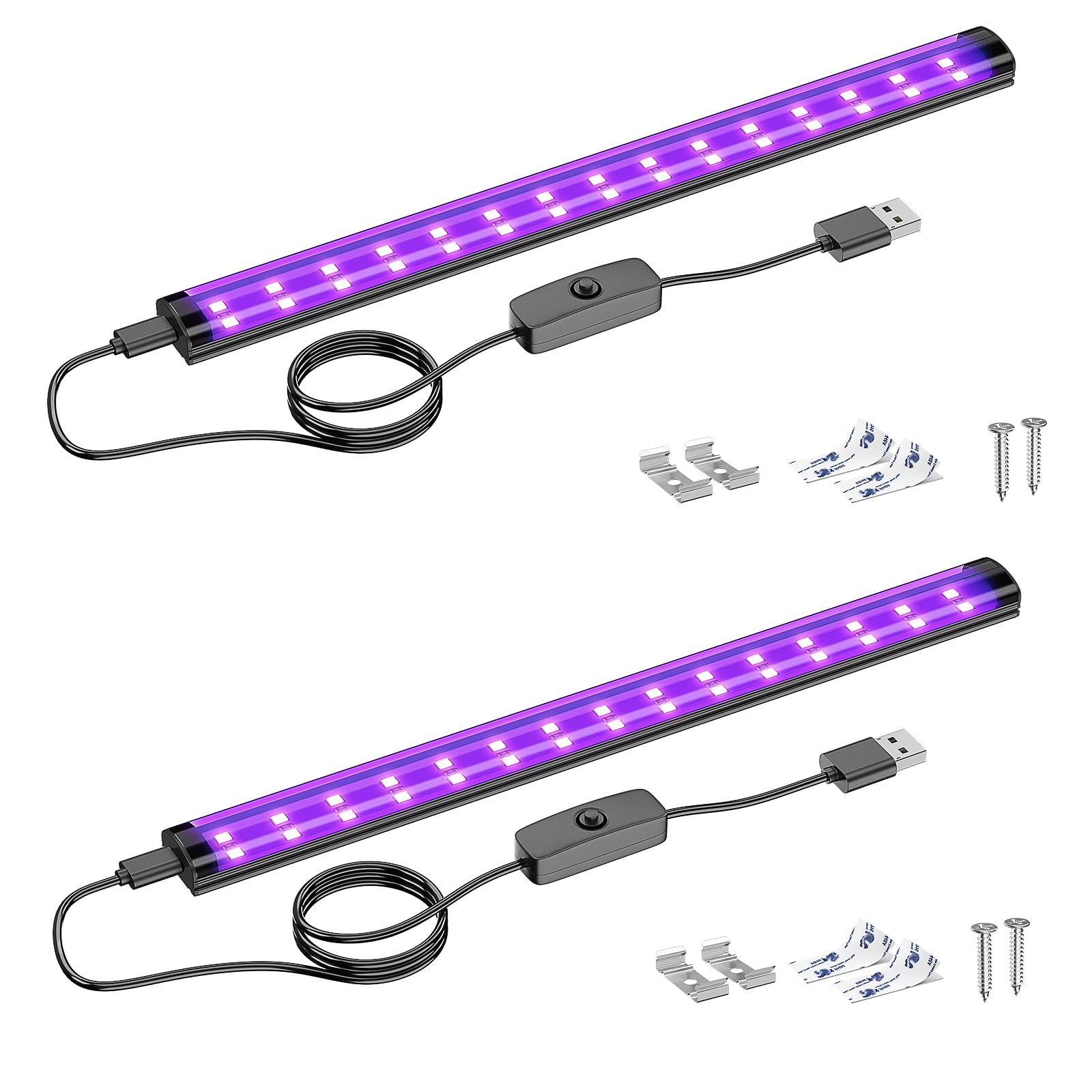 Onforu 2 Pack 10W LED Black Light Bar, 1ft, USB Blacklight Tube, Blacklight Bars with Switch, Black Light for Fluorescent Tapest