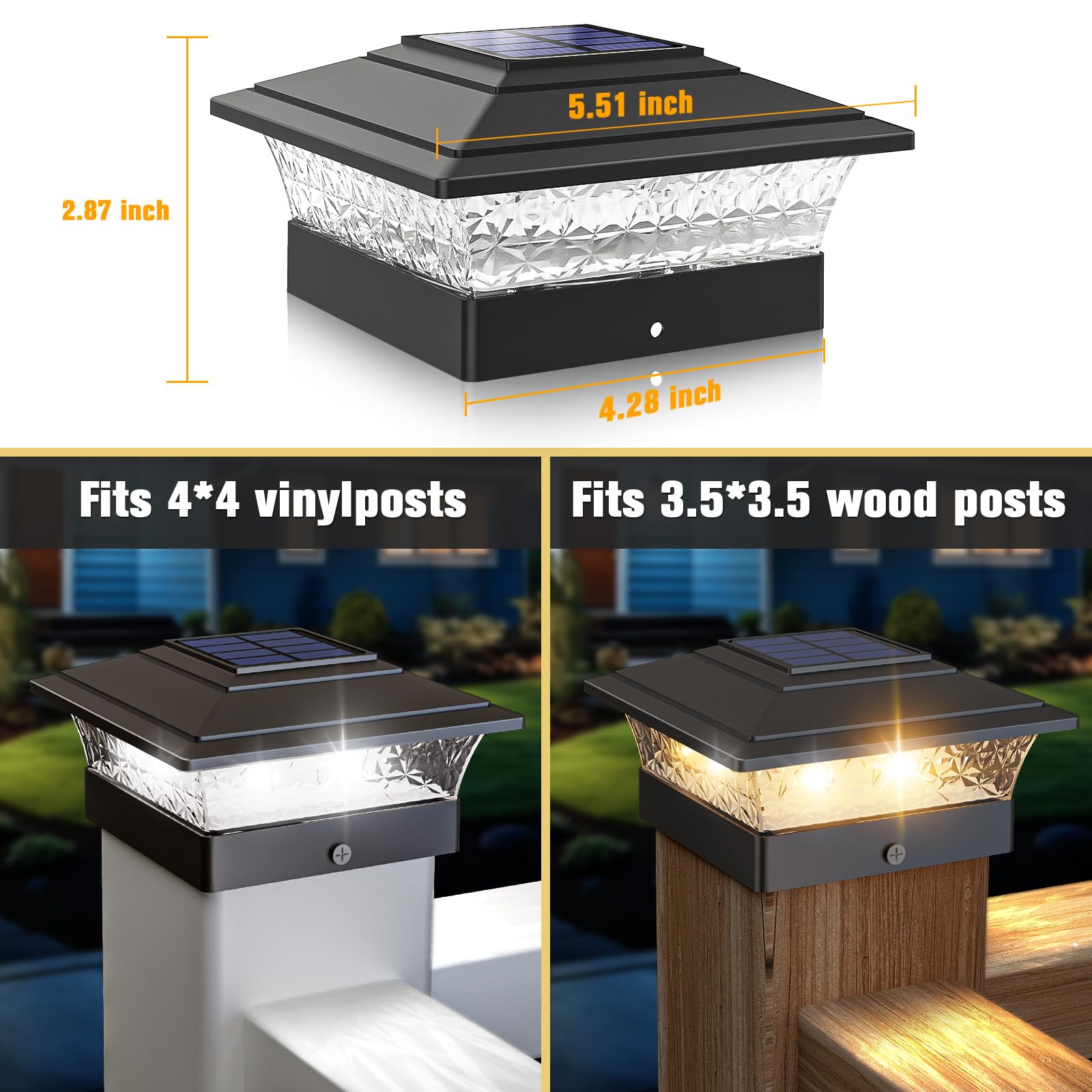 Solar Post Cap Lights Outdoor 12Pack, Waterproof Fence Post Lights With 16 Ultra Bright Leds Fit 4X4 Wood/Vinyl Posts, Black Dec