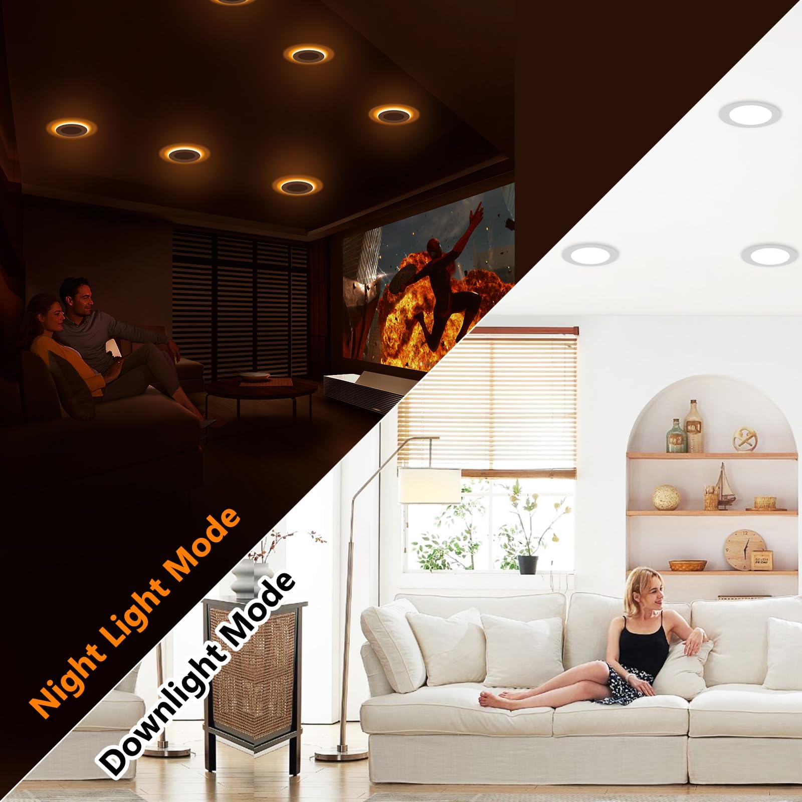 Cycevsun 24 Pack 6 Inch Led Recessed Lighting With Night Light - Canless Ultra Thin Wafer Downlight Soffit Pot  Dimmable & 5 Color Temperature Selectable  12W  Etl & Energy Star