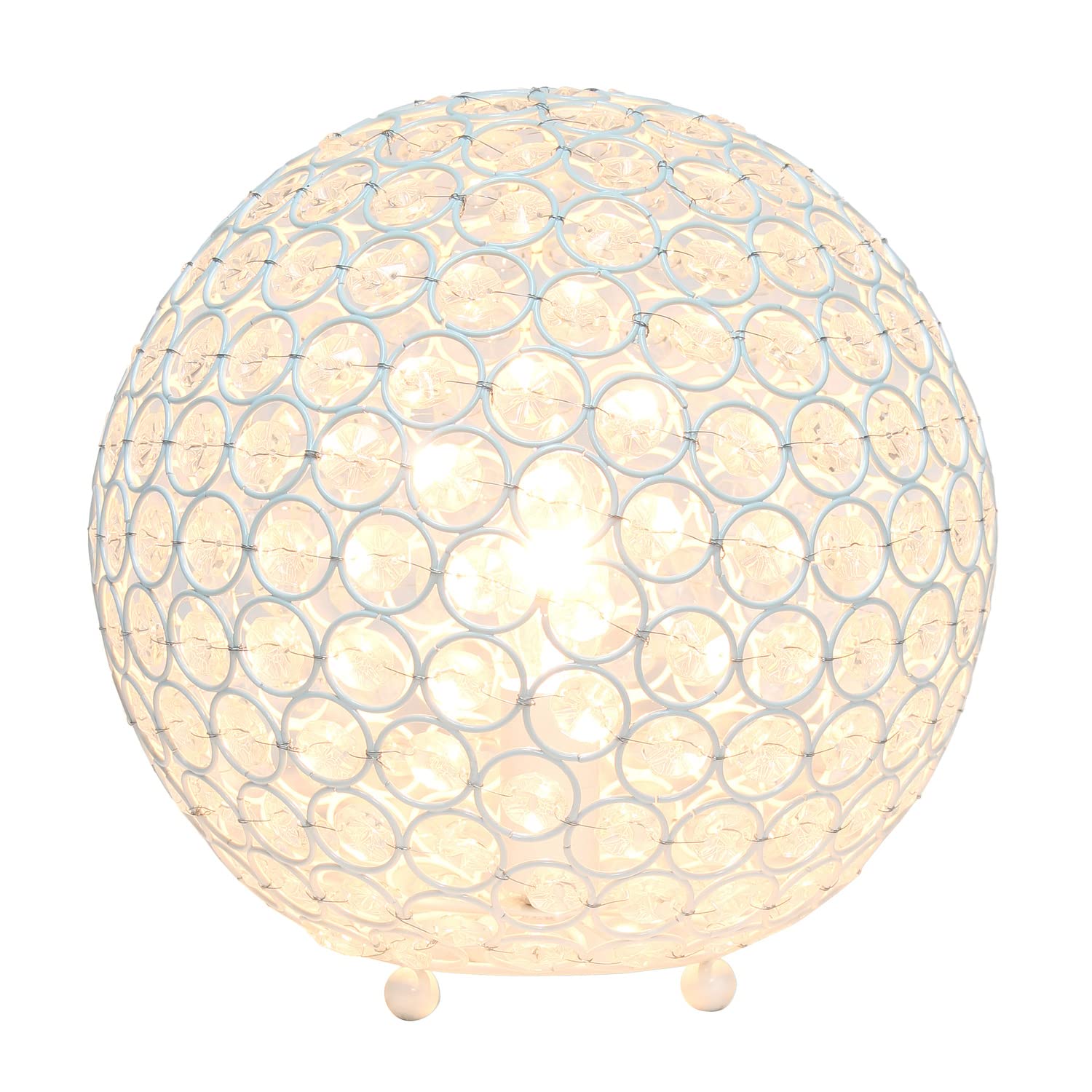 Lalia Home 10&quot; White Metal Crystal Table Lamp - Contemporary Glam Round Sphere Design