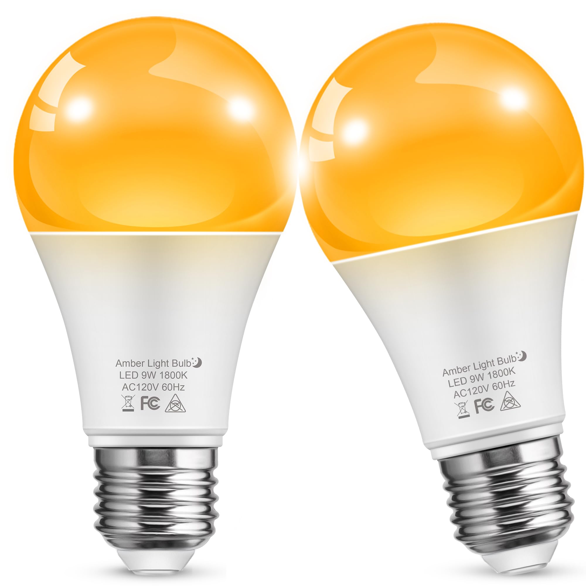 L LOHAS LED Sleep aid Amber Light Bulbs  Blue Light Blocking  A19 9W(60 Watt Equivalent) Dim Light Bulbs  1800K Warm Light Bulb  E26 Base  2 Pack