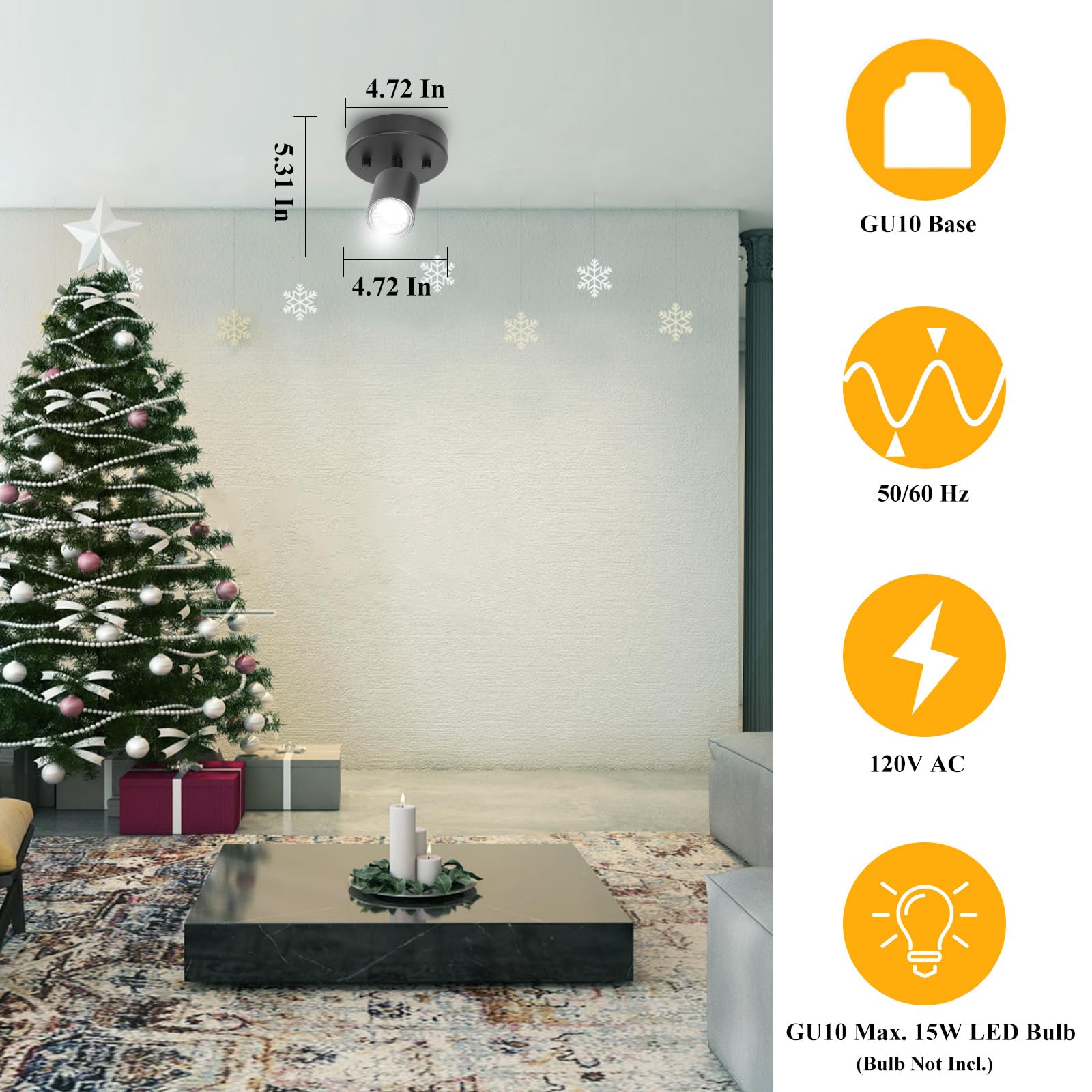 BoostArea LED Track Lighting Kit, Adjustable Flush Mount Sconce, GU10 Bulb Not Included, Model C0101, 1 Light, Metal