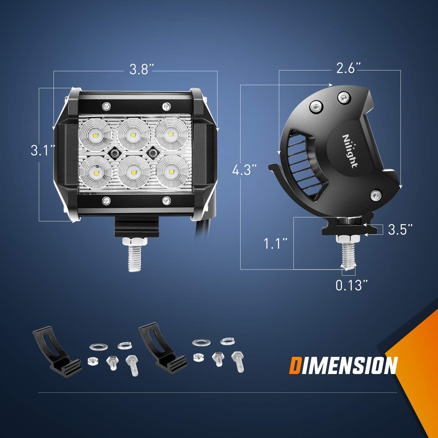 Nilight 4 Inch Led Light Pods 2Pcs 18W Flood Fog Light Bar With 12V 5Pin Rocker Switch Te Connector Wiring Harness Kit-2 Leads F