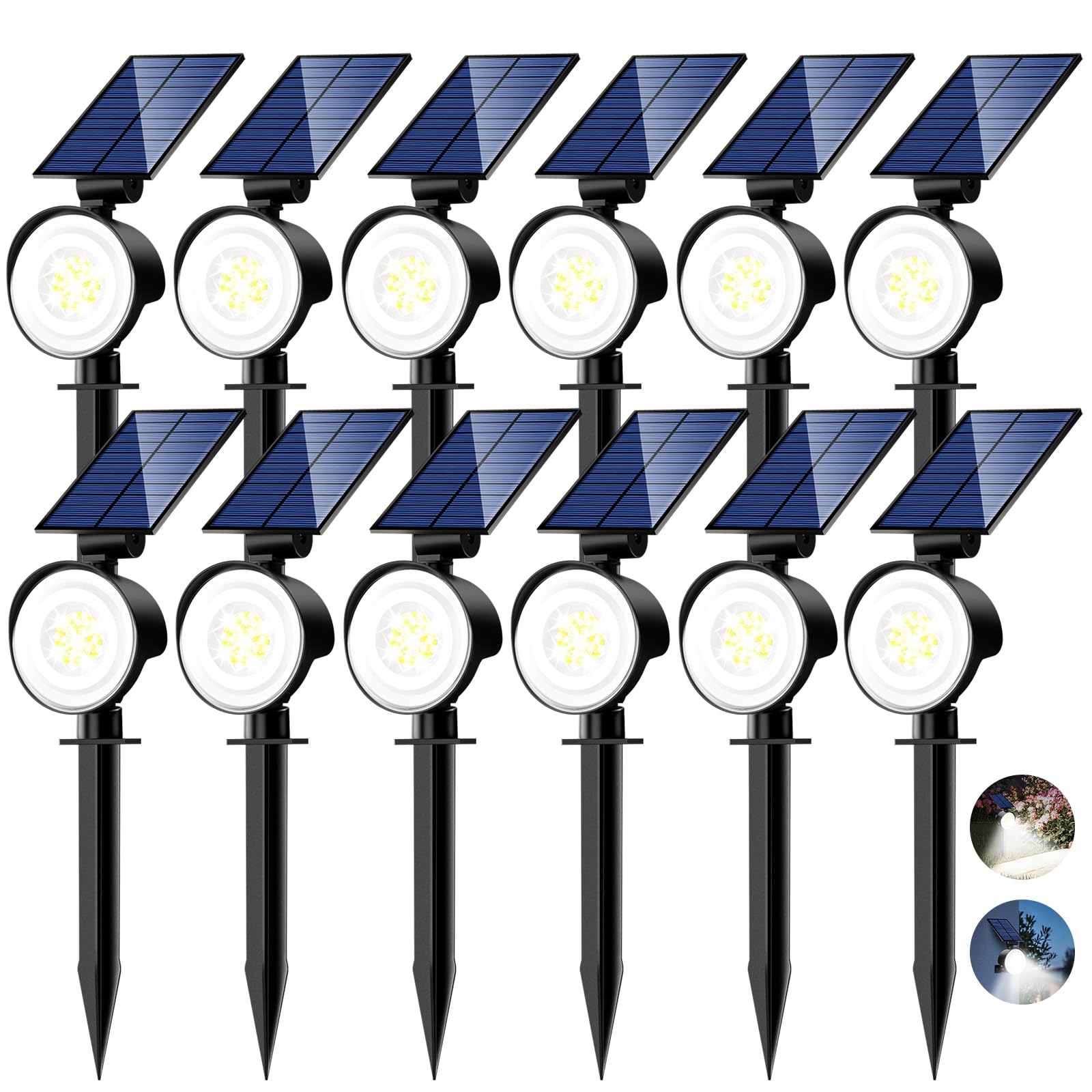 Nipify 12 Pack Solar Spot Lights Outdoor Waterproof With 3 Modes  Solar Spotlight Light For Outside Yard Landscape Lighting Pathway Lights Wall  Cool White