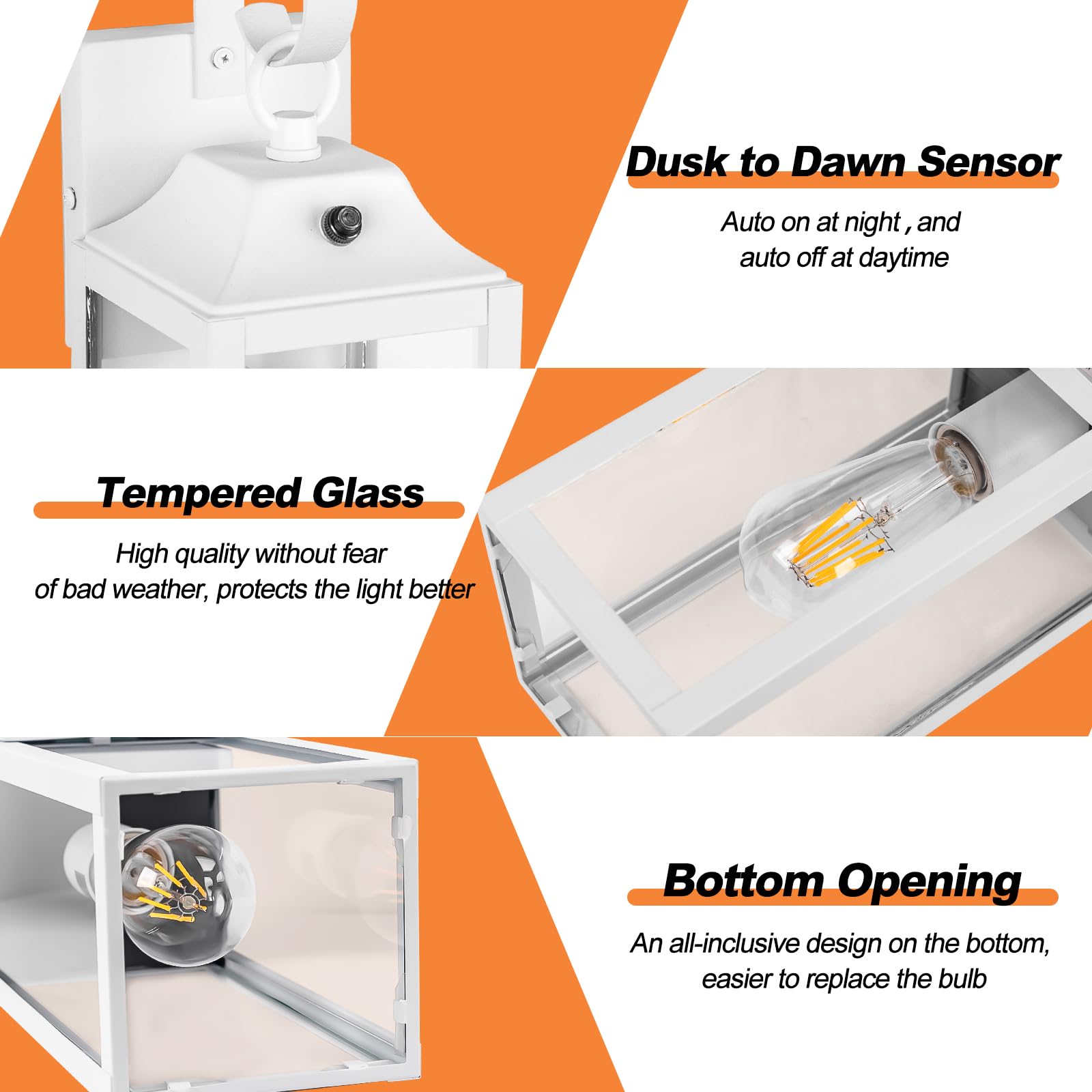 Yolsunes 15&quot; Dusk To Dawn Wall Lights 2 Pack, Waterproof Modern Outdoor Sconces, White