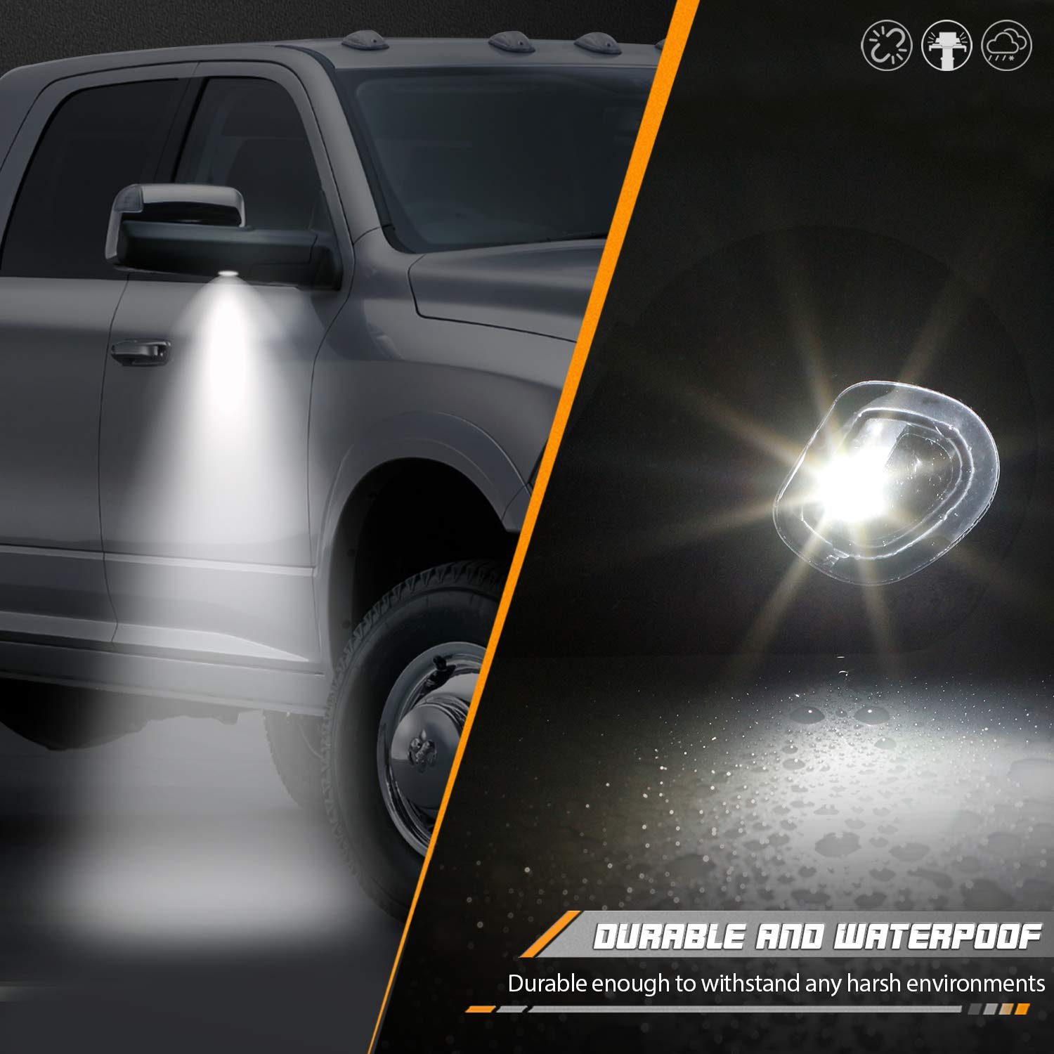 Hercoo Led Puddle Lights Left And Right Side Mirror White Lamps Smoked Lens Compatible With 2010-2018 Dodge Ram 1500 2500 3500,