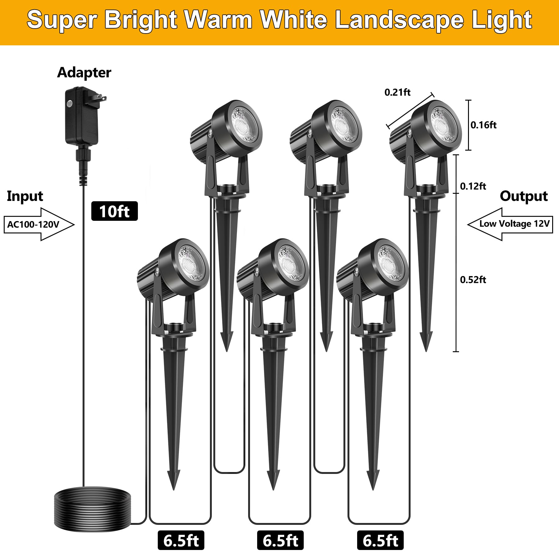 Crepow Led Spotlight Outdoor,Low Voltage Landscape Lighting Ip65 Waterproof With Us Plug, 3000K Warm White Outdoor Spot Lights F
