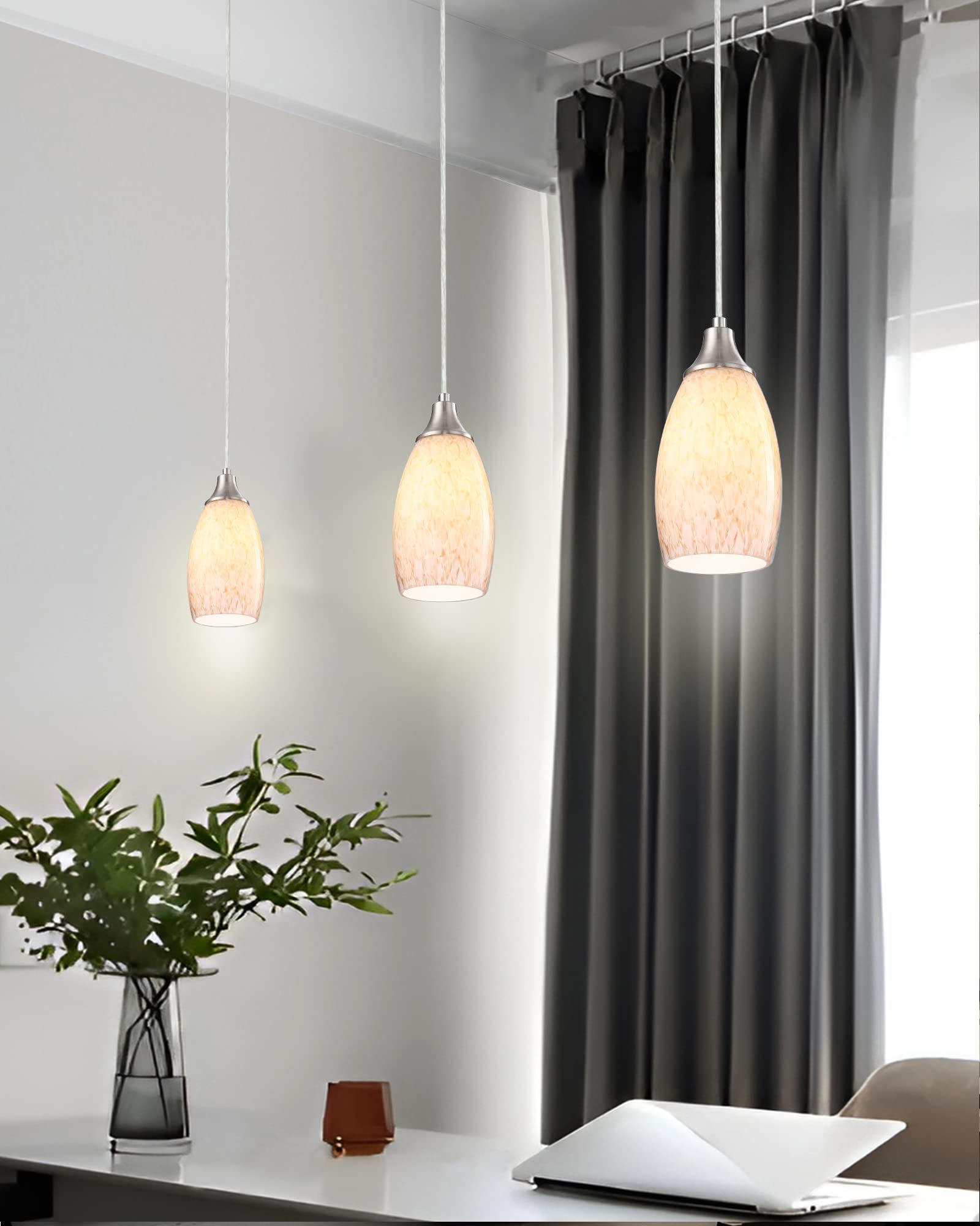 Mini Milk Glass Pendant Light,Handcrafted Beige Glass Pendant Hanging Light Fixtures Small Pendant Light With Brushed Nickel Adj