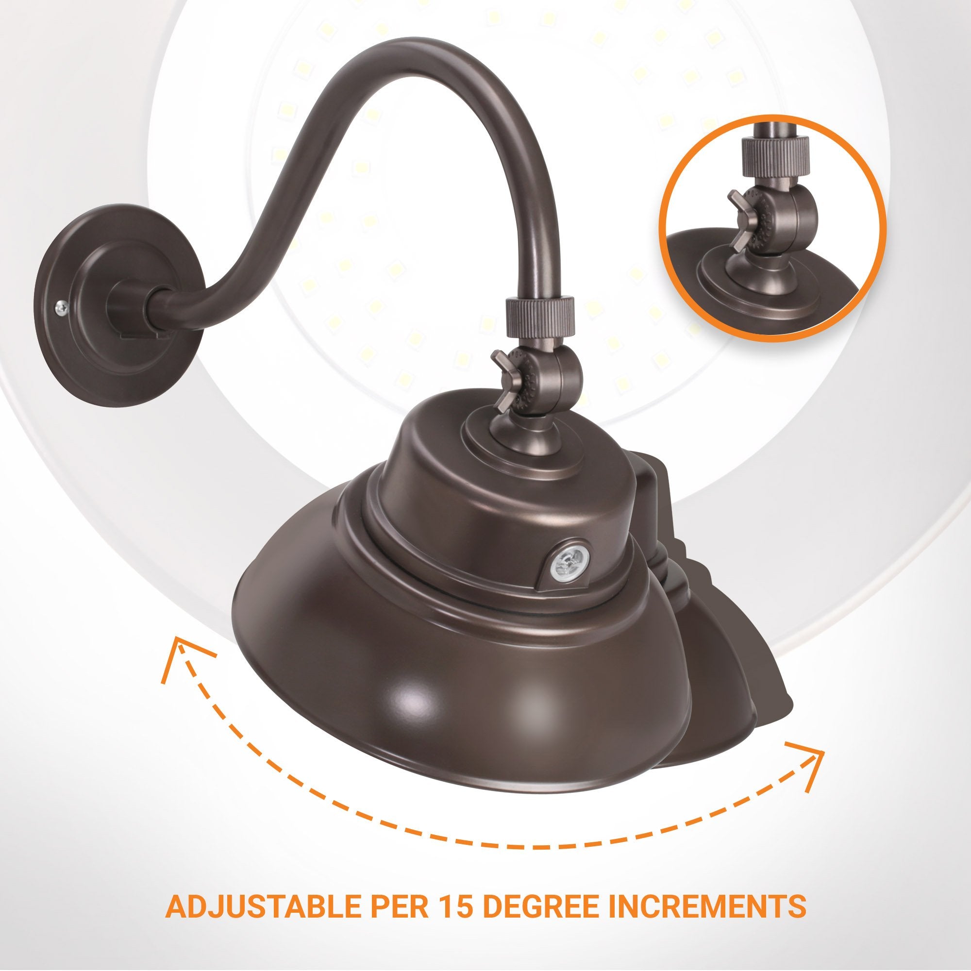 10In. Bronze Gooseneck Barn Light Led Fixture For Indoor/Outdoor Use - Photocell Included - Swivel Head - 25W - 2000Lm - Energy