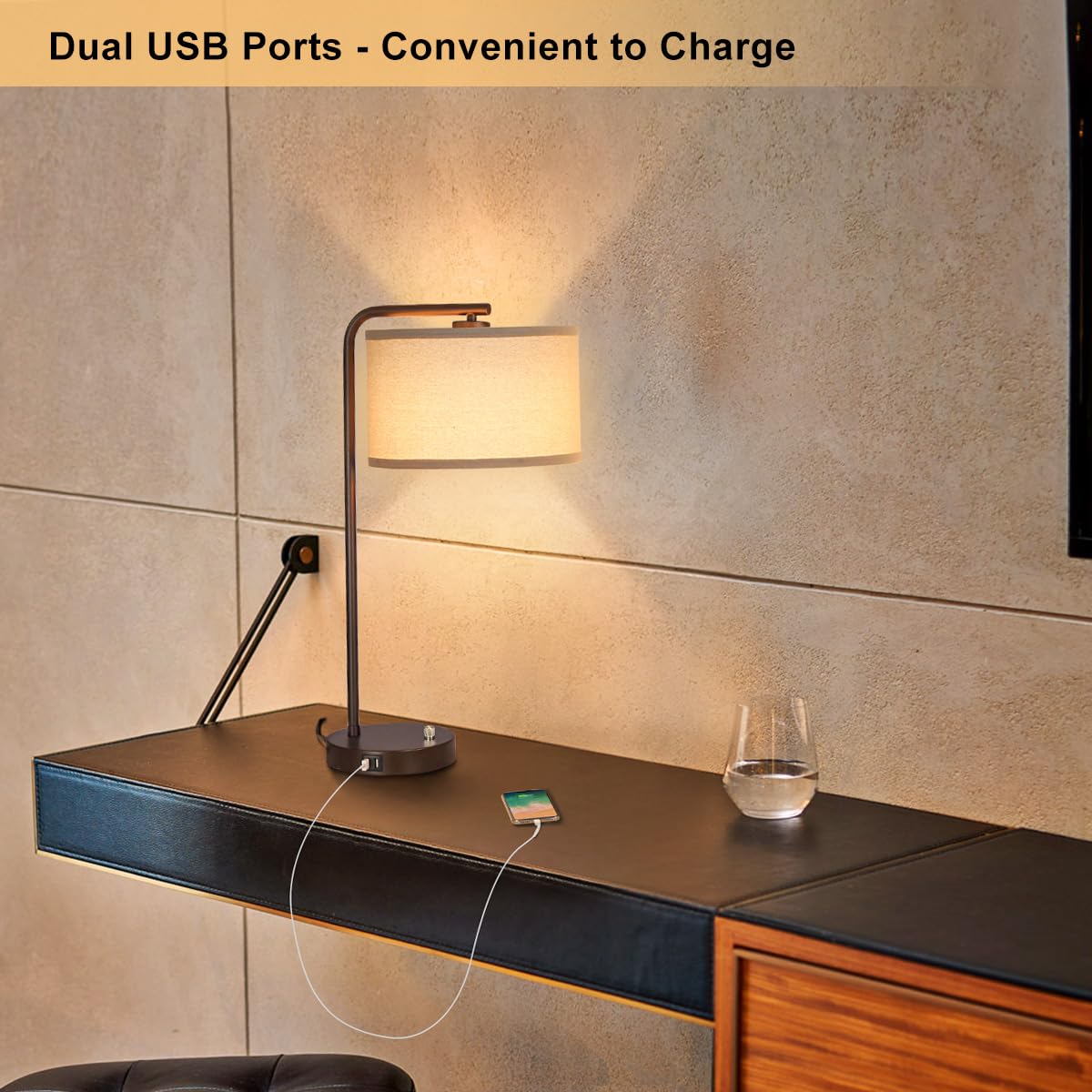 Table Lamps Set Of 2, Fully Dimmable Bedside Lamp With Dual Usb Charging Ports, Modern Nightstand Lamps With Linen Fabric Shades