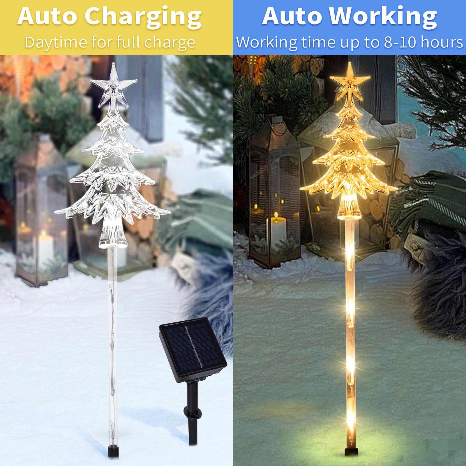5 Pcs Acrylic Solar Pathway Stakes Lights Outdoor Waterproof  8 Modes Christmas Decorations Outdoor Yard  Solar Christmas Garden Decor Lights (Xmas Tree Multicolor)