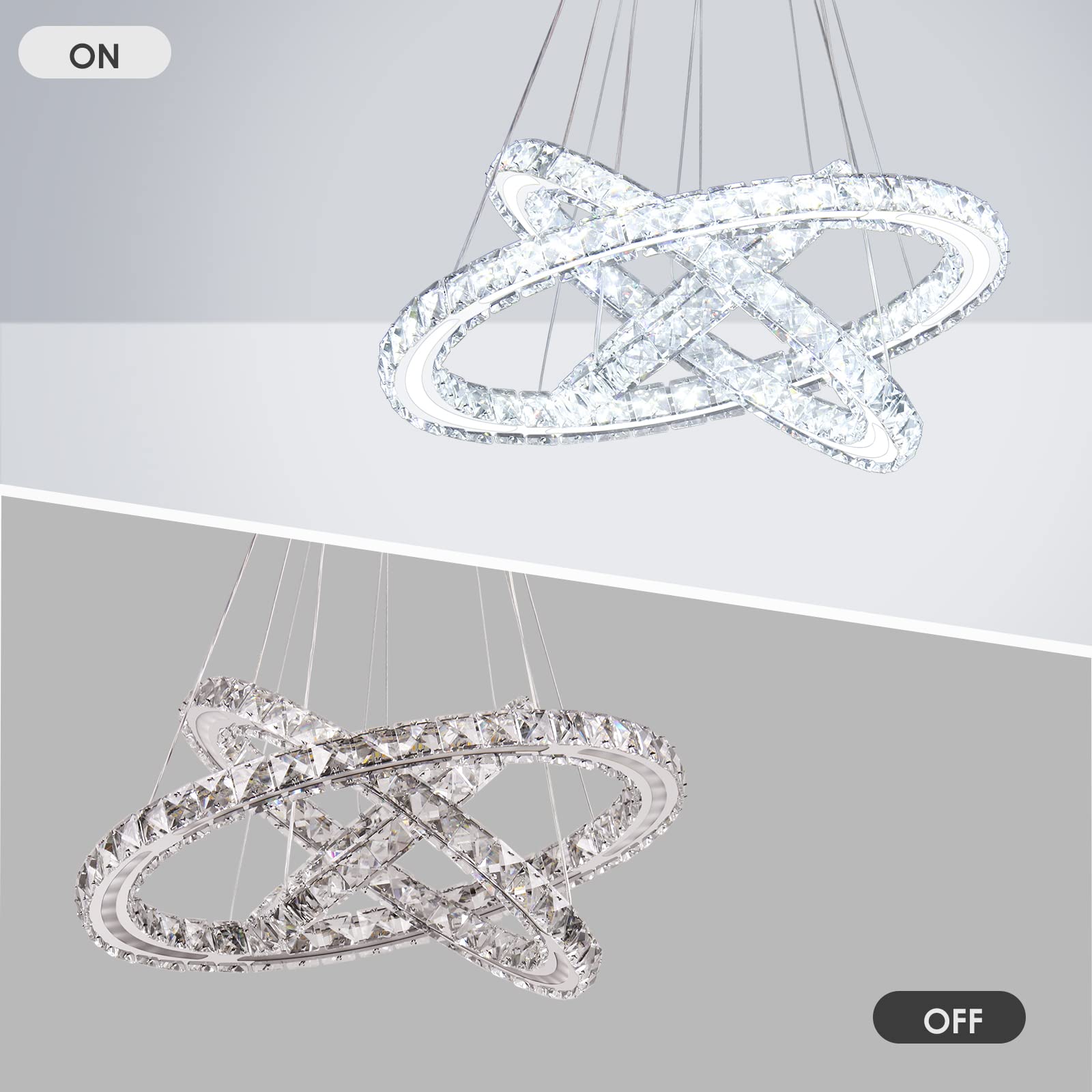 diisunbihuo Modern LED Chandelier, Acrylic, Cool White, Three Rings Pendant Light, 30/40/50 cm for Bedroom, Dining Room, Hallway