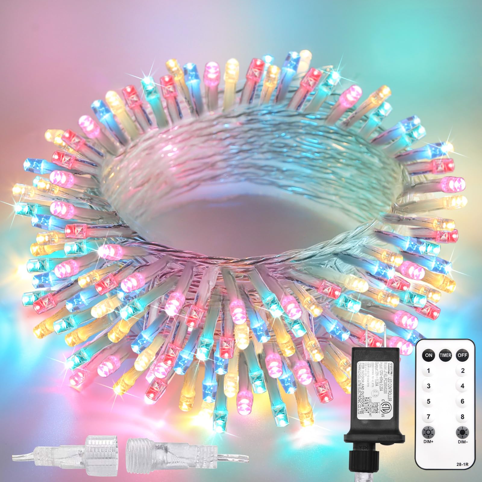suddus Easter String Lights Indoor Bedroom Connectable, 33ft 100 Led Multicolor Christmas Light Outdoor Clear Wire, Plug in Fair