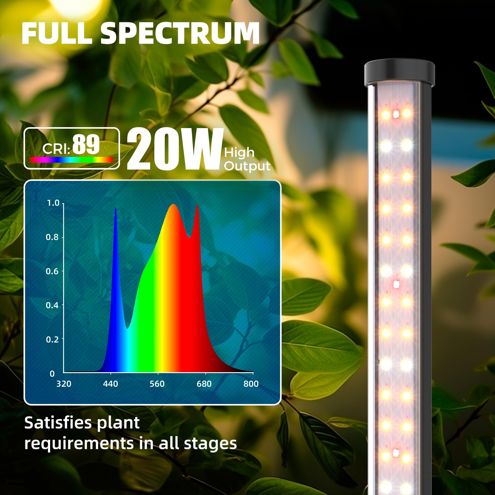 Barrina T10 Vertical Grow Light, 20W 2Ft Desk Led Plant Light, Hanging And Standing, Table Top Full Spectrum Grow Lights For Indoor Plants With Stand And On/Off Switch, Ideal For Plants Growth