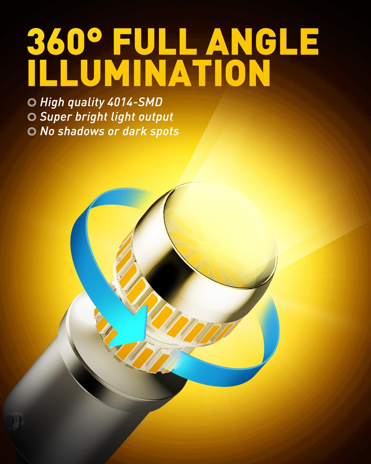 AUXITO 1156 LED Bulbs, Super Bright Amber Yellow, Pack of 2, BA15S P21W, for Turn Signal and Parking Lights