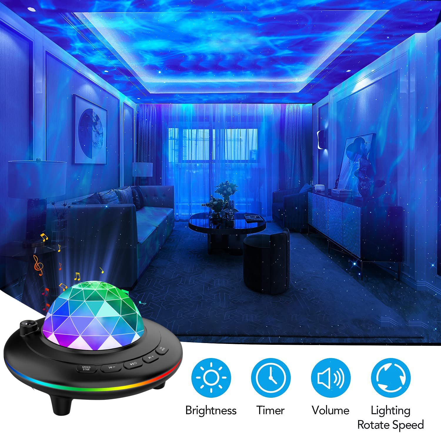 Mycket Star Projector - Galaxy & Ocean Wave Led Night Light With Bluetooth Speaker & Remote