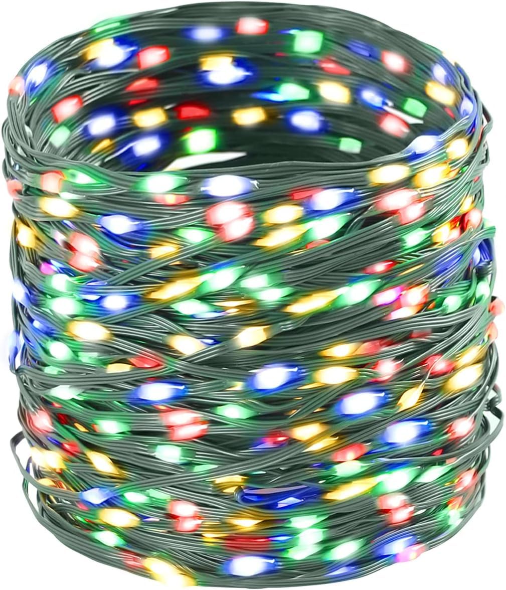 Tcamp 306FT 1000 LED String Lights, Multicolor, Green Wire, 8 Modes, Outdoor/Indoor, Model QL300AE