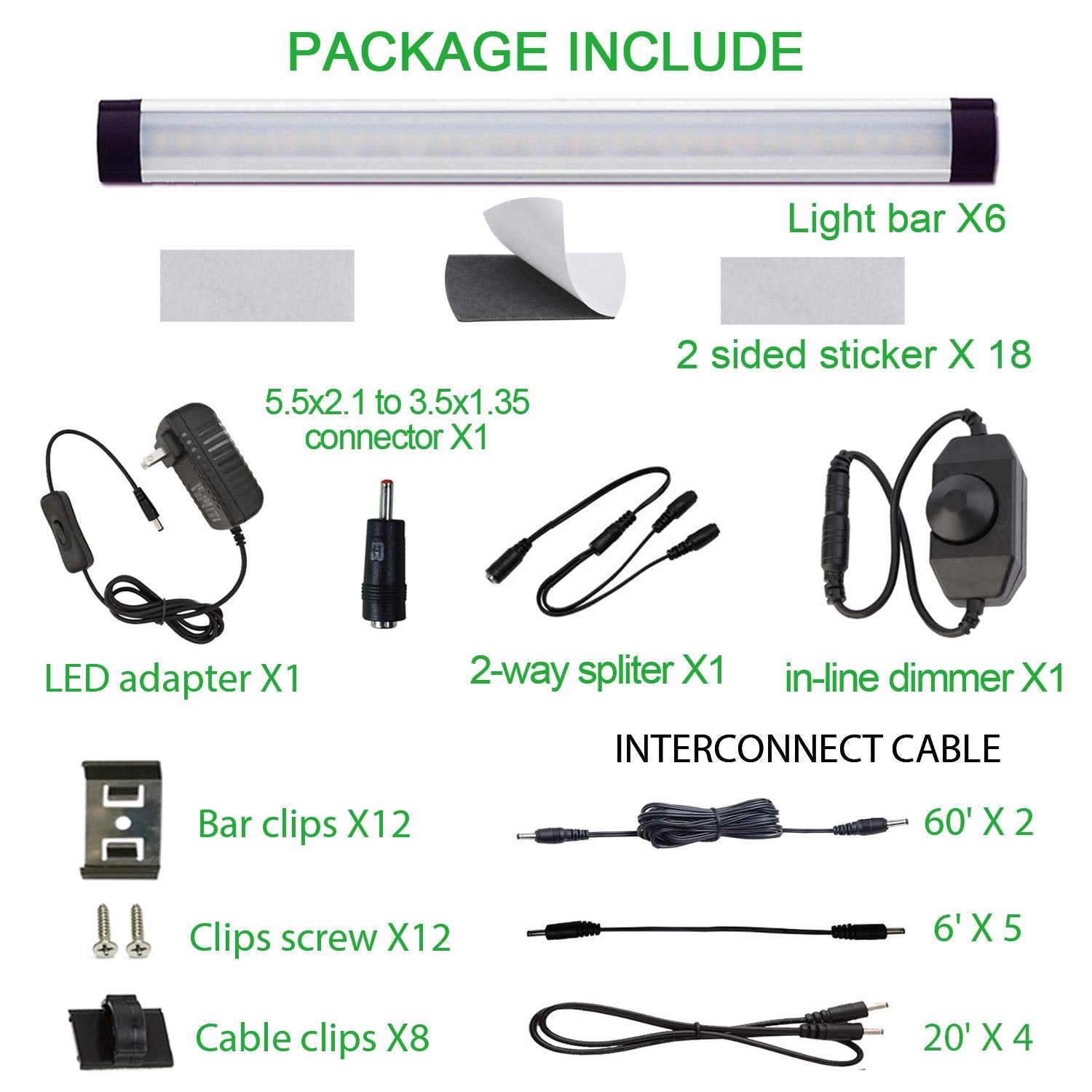 AIBOO LED Under Counter Light Kit, 6-Bar Dimmable Lighting, 2700K Warm White, Aluminium/PC, Model AMUS-BQHBCA006