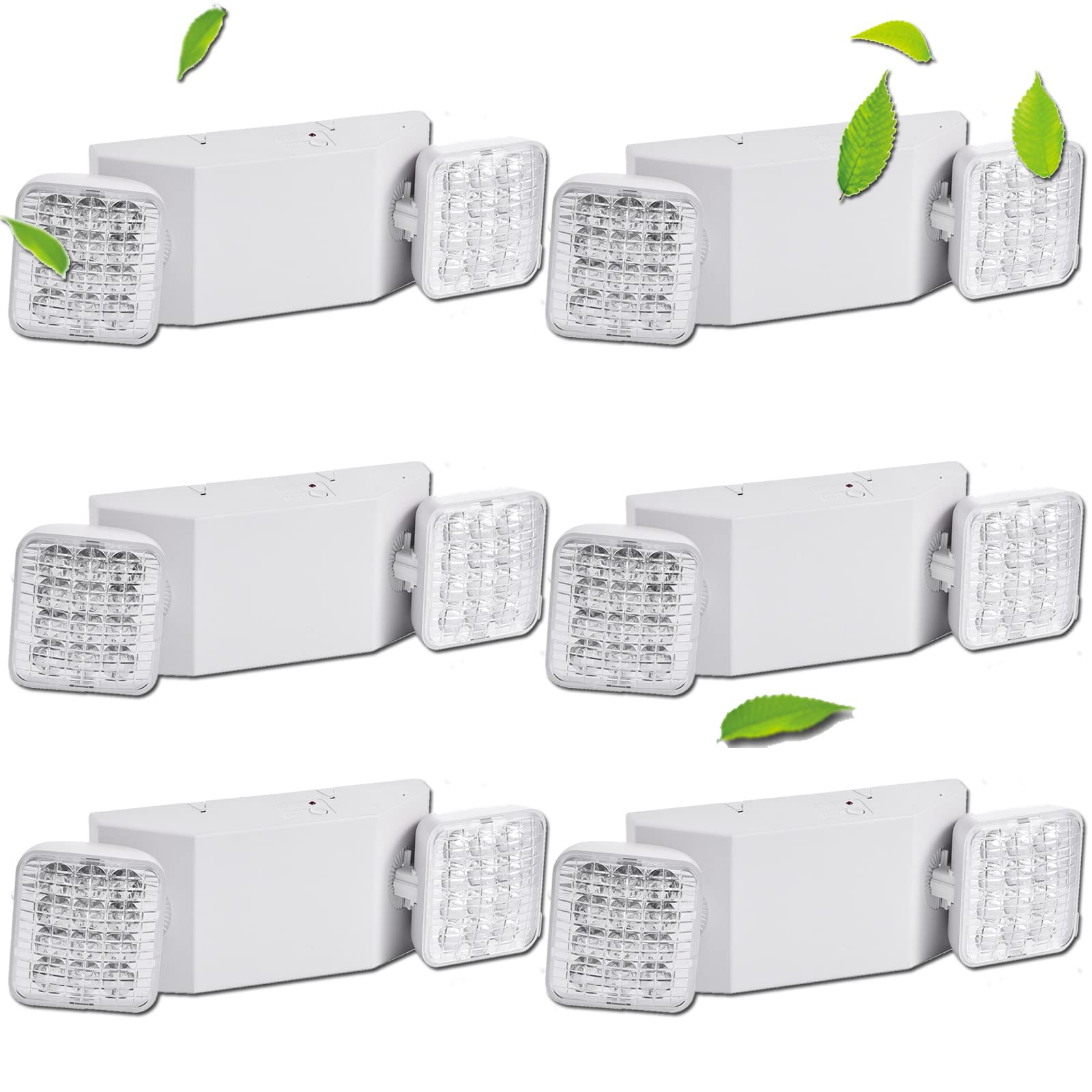 Fyngntny 6 Pack LED Emergency Lights Fixture, Commercial Emergency Lights with Battery Backup, Square 2 Head Adjustable Emergenc