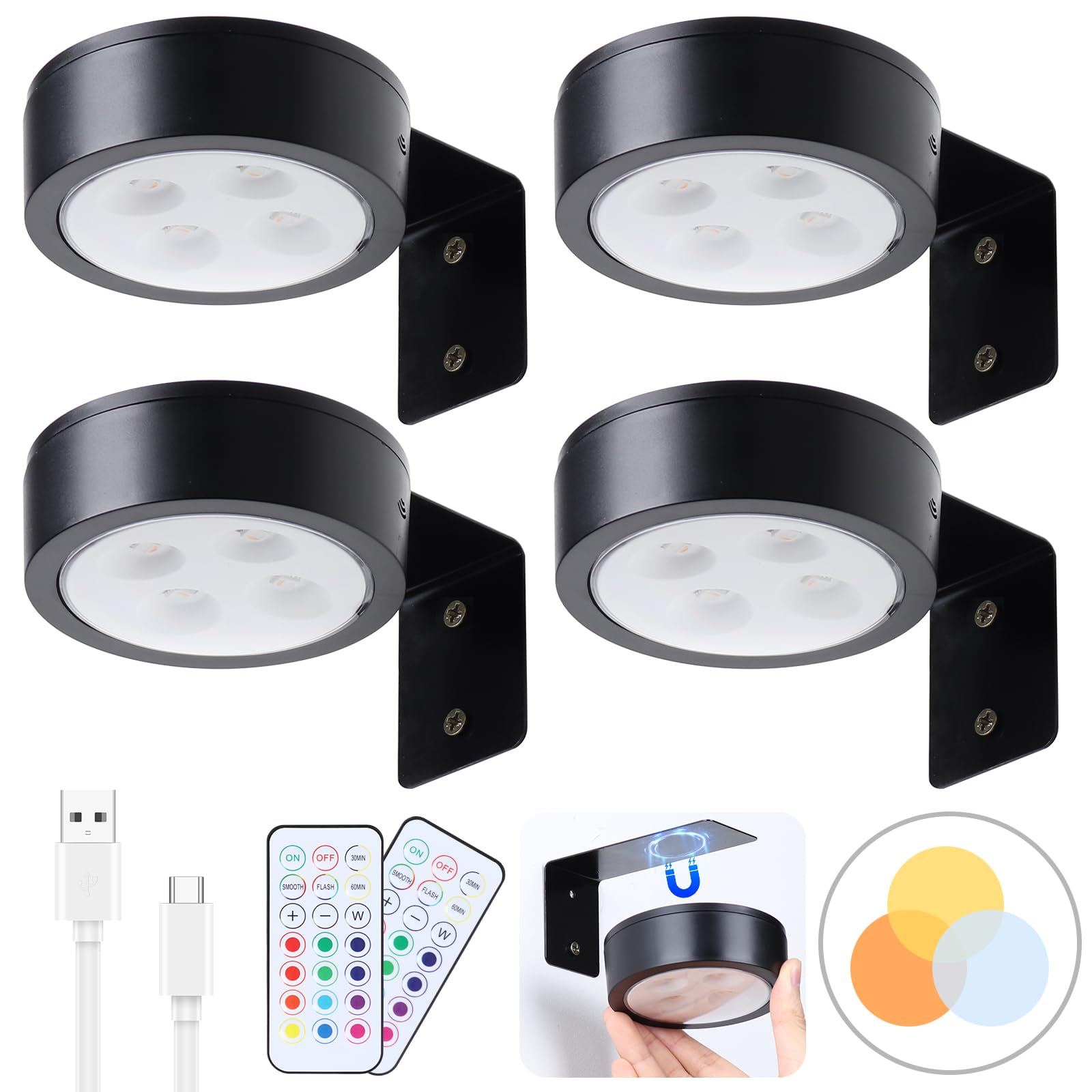 Ovyiech 4 Pack Wireless Picture Lights for Wall,Rechargeable Picture Light Battery Operated with Remote,LED Painting Light for A