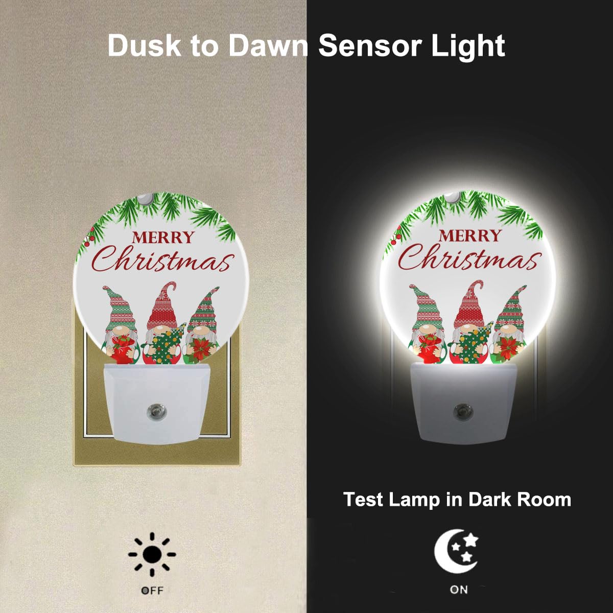 Uanvaha Plug In Christmas Gnomes Night Light Cute Winter Xmas Holiday Tree Buffalo Check Plaid Nightlights Auto On/Off Dusk To D