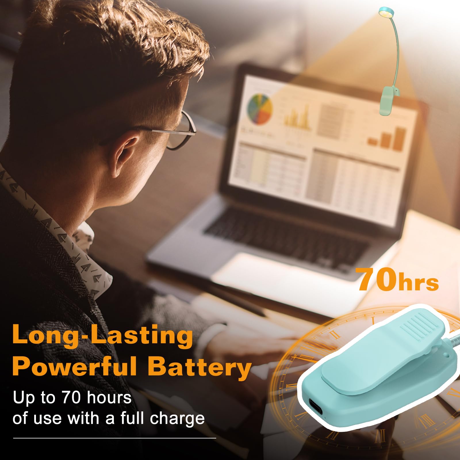 KTEBO Rechargeable Book Reading Light - Adjustable Brightness, 3 Color Temperatures, 30+ Hours Runtime, Black & Blue, Model BHLBL-4