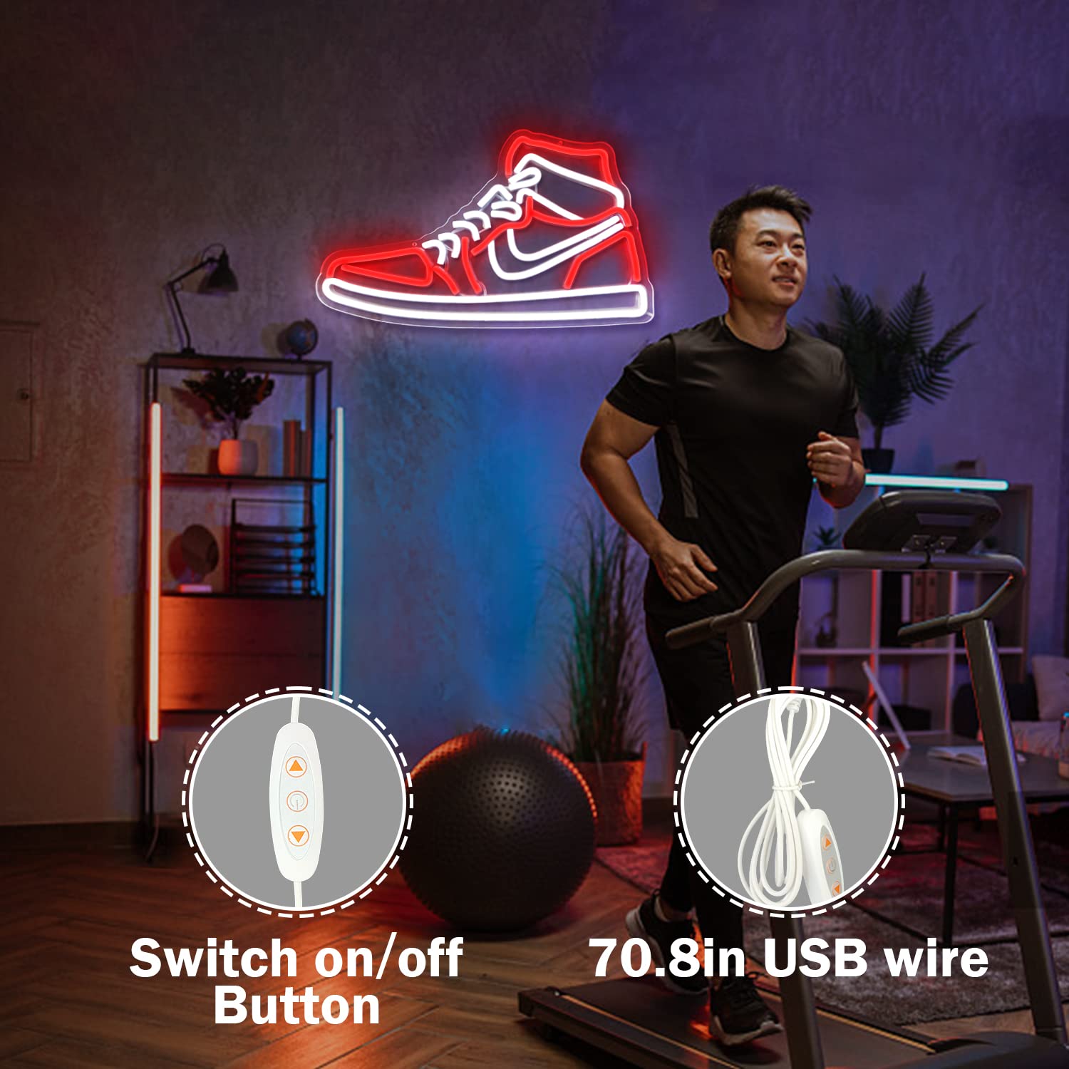 JianJung Neon Sign Sports Shoe Wall Decor, Dimmable LED Light, Multicolor, 15.7Lin x 9.2Win, Acrylic