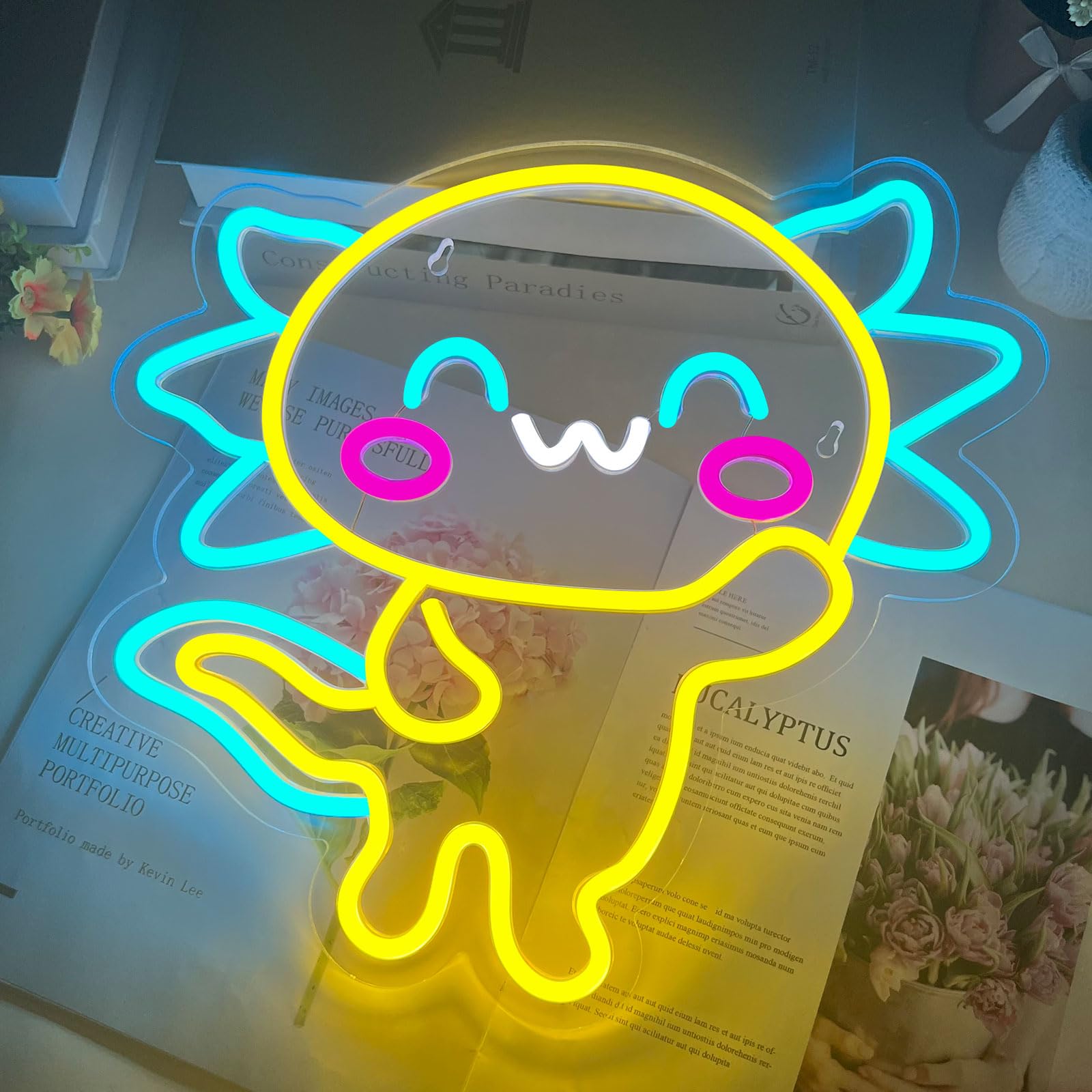 Nen Sign Axolotl Neon Light, Dimmable USB Powered LED Sign for Wall Decor, Kawaii Design, Model NHD2308111, Color: Axolotl