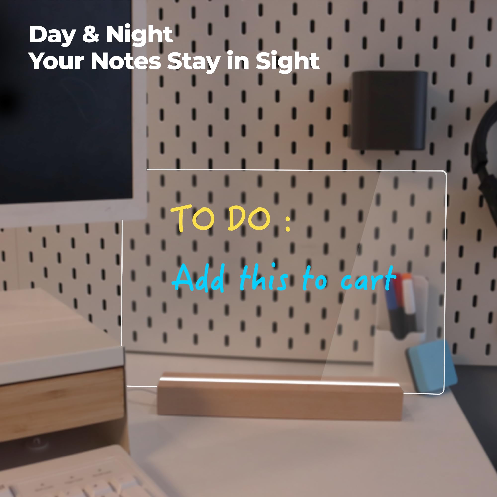 Memelight Acrylic Dry Erase Board With Light 13 X 9 - Led Memo Display And Notepad Lamp For Clear Reminders - Acrylic Lamp - Durable Acrylic Night Light - Unique Acrylic Stand