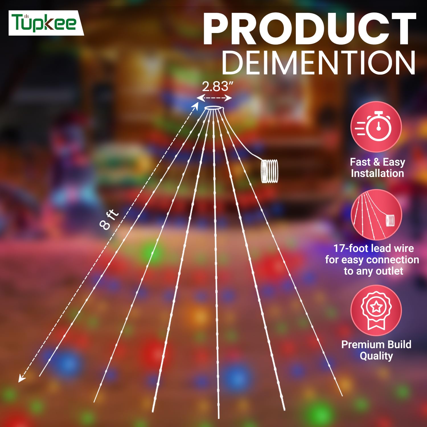 Tupkee LED Multicolor Christmas Tree Lights - 8 Feet Twinkle String, 208 of 832 Lights, Plastic Material, Model JT-DC120V0700-D