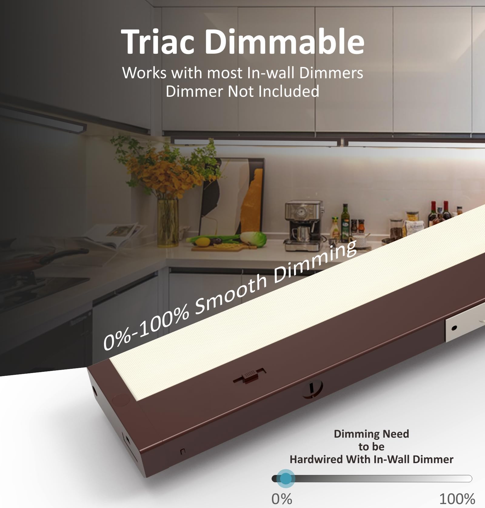 Leetdud 40-Inch LED Under Cabinet Lighting, Dimmable 5 Color Options, Hardwired/Plug-in, Bronze - Model AirKitPro4020WU-TPTC-D-B