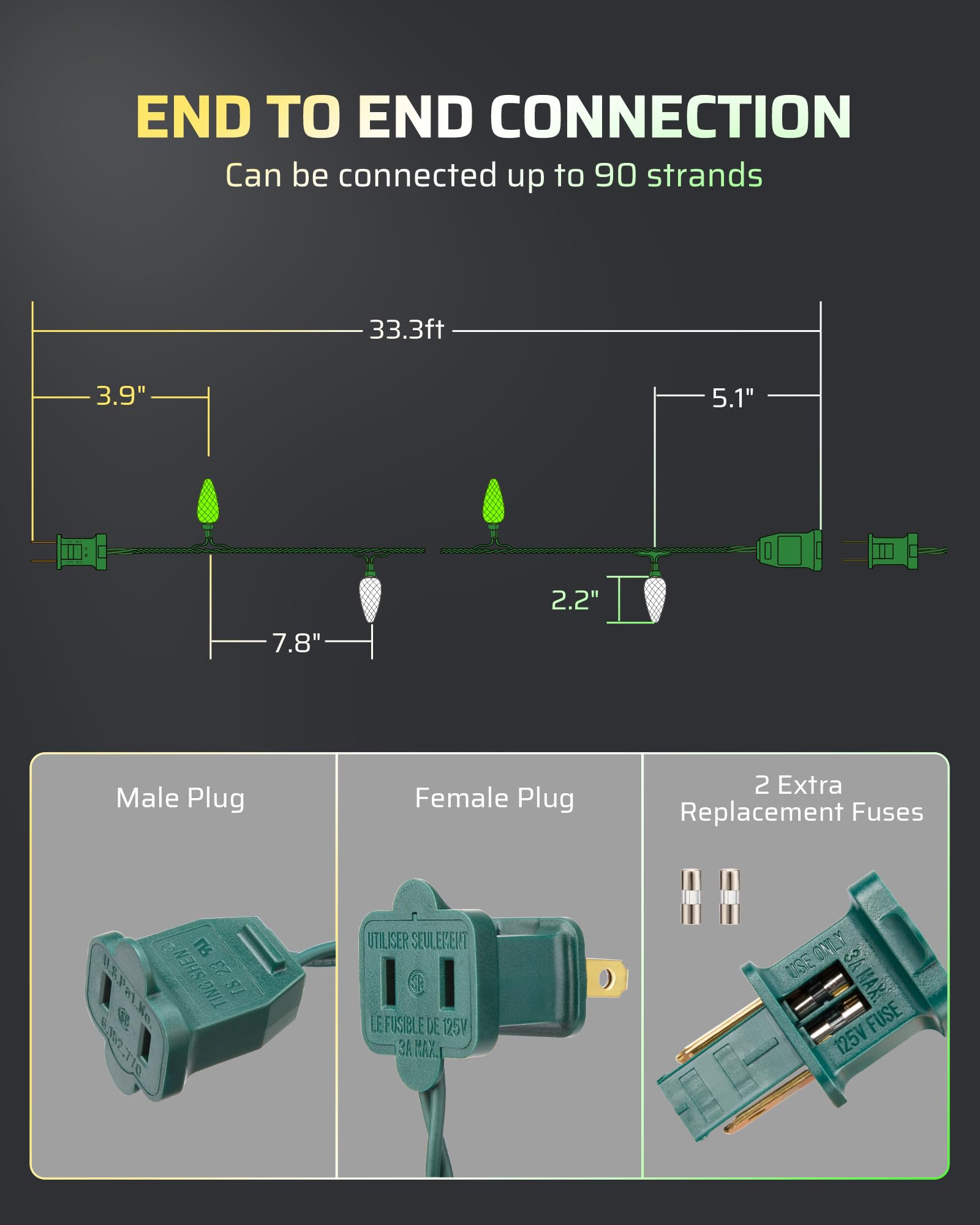 Dewenwils C9 Led Christmas Lights Outdoor, 33.3Ft 50Led Christmas String Lights, Outdoor Decorations For Christmas Tree, Patio,