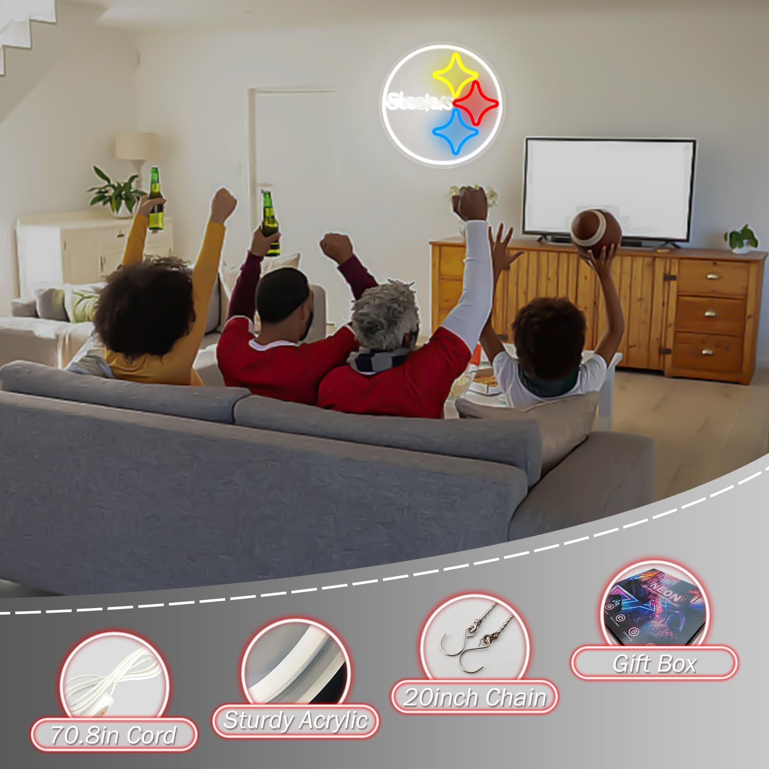 OvoNinn Football Neon Signs Football Neon Lights for Wall Decor Dimmable LED Signs for Room Bar Man Cave Light Up Sign Football