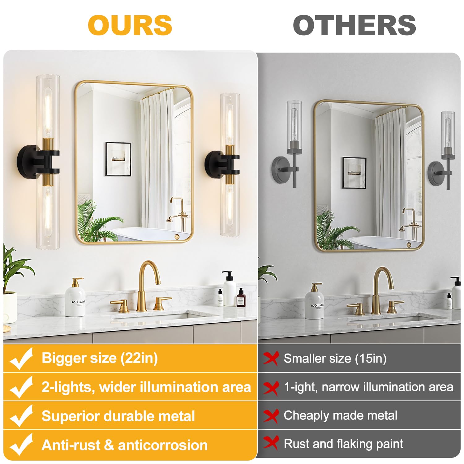 Indoi Black And Gold Wall Sconce  Bathroom Sconces Wall Lighting With Clear Glass  Modern Sconces Wall Light Fixtures For Bathroom Mirror Living Room Hallway Bedroom