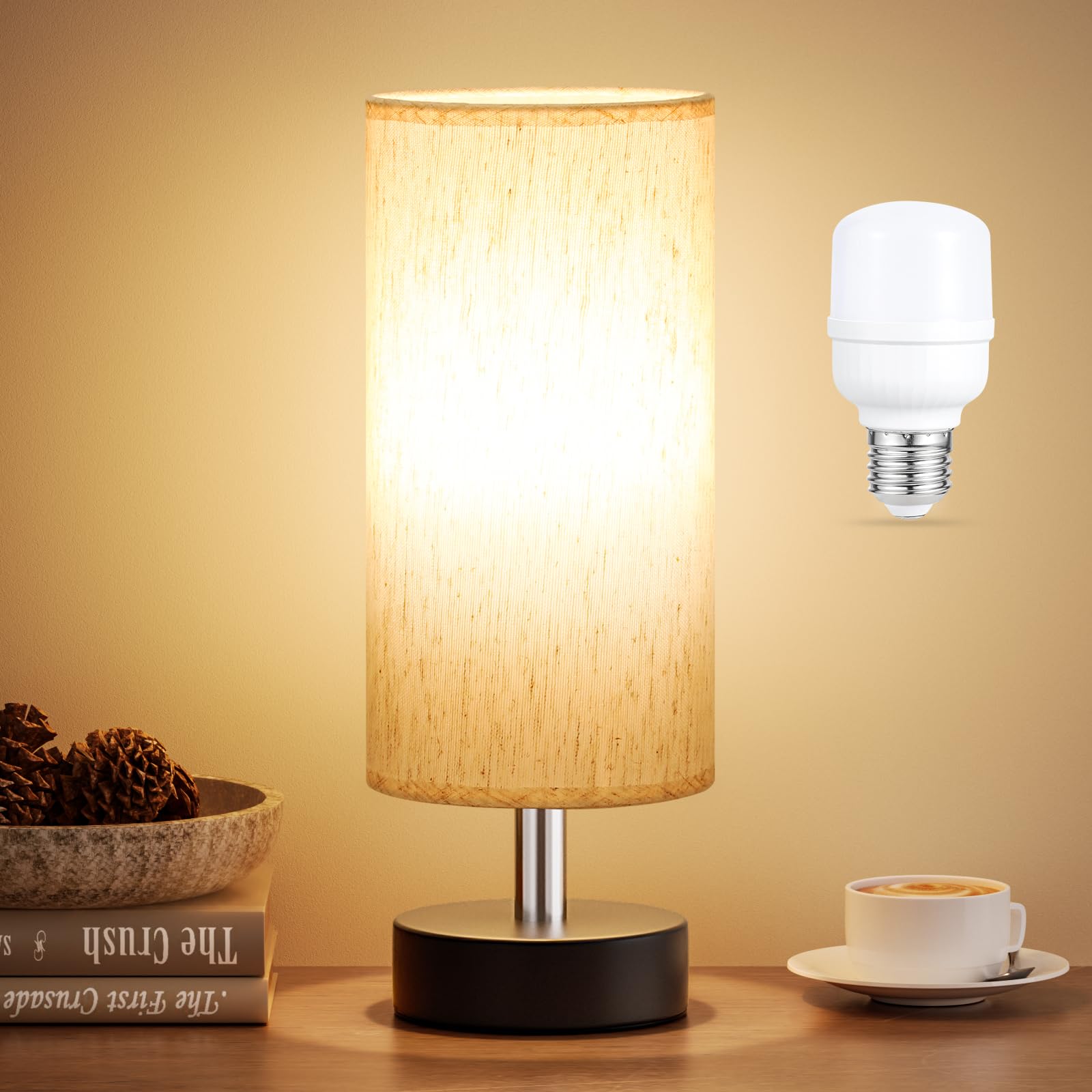 PartageiZ Small Table Lamp with LED Bulb -3 Color Temperatures Bedroom Lamps for Nightstand, Minimalist Night Stands Bedside Lamp, Desk Lamps for Reading Room, Kids Room, Living Room, Office, Dorm