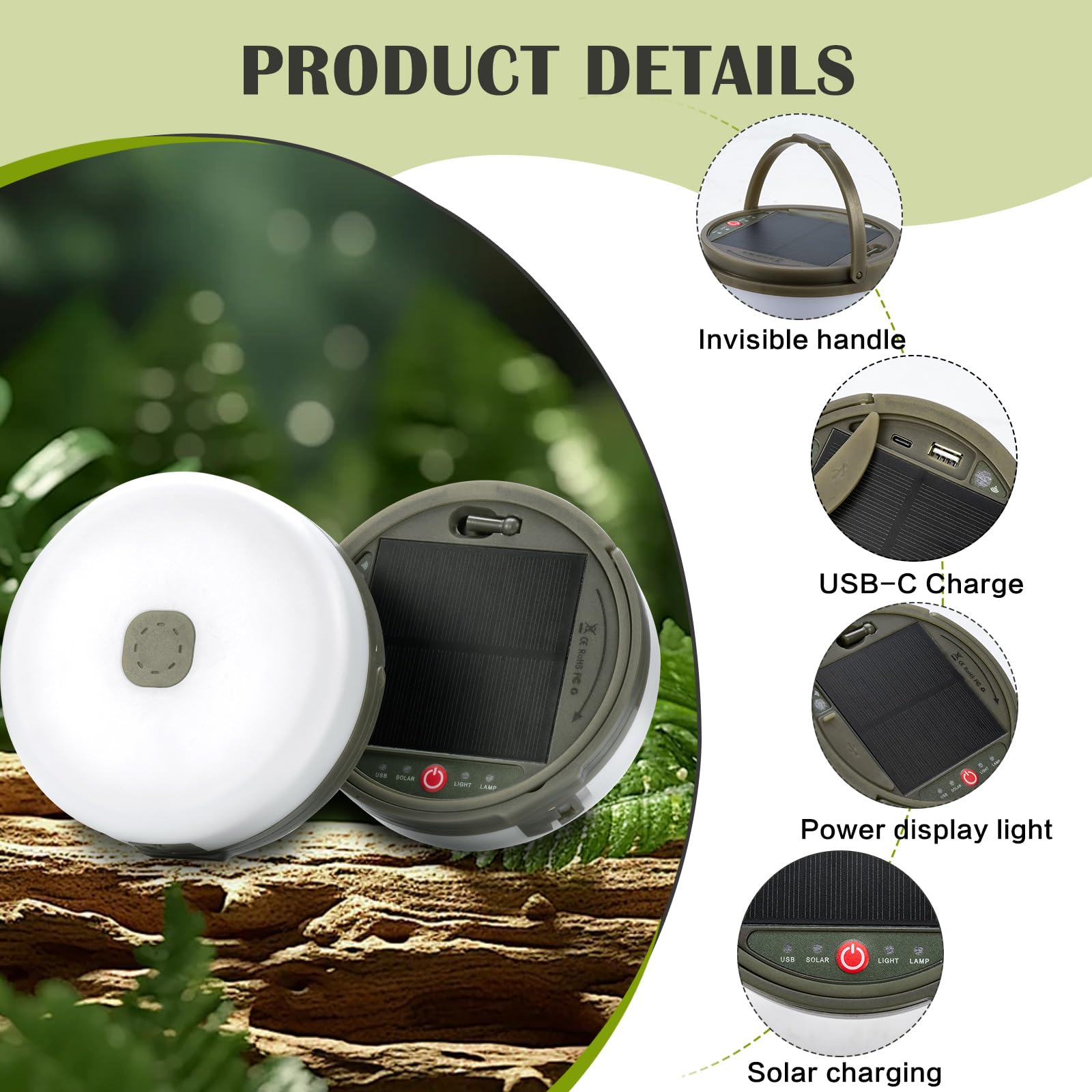 Sutaig Solar Camping String Lights, 4 In 1 Camping String Lights Outdoor(39.4Ft) With 8 Lighting Modes, Solar Powered And Usb Re