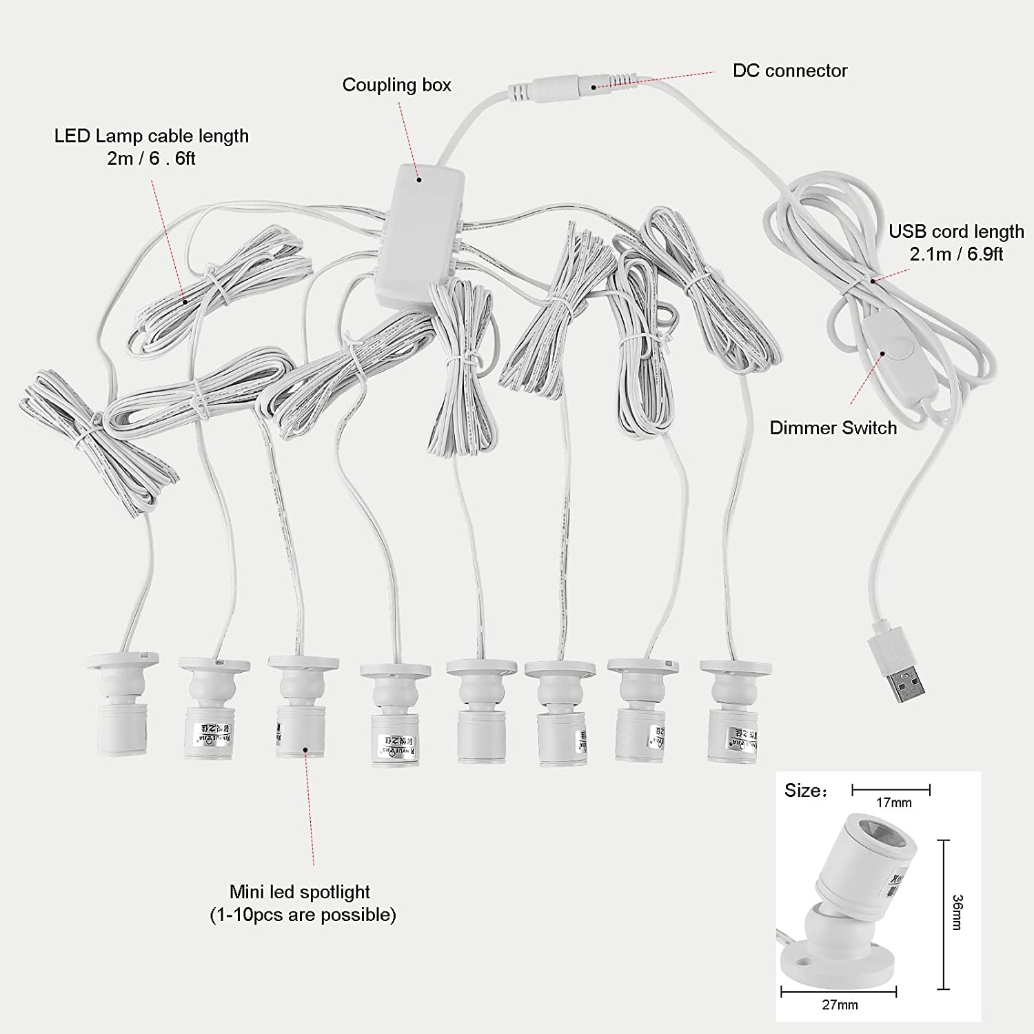 Cefrank 8-Pack Mini Spot Lights With Dimmer, 360° Rotatable, Warm White Led, Aluminum Finish