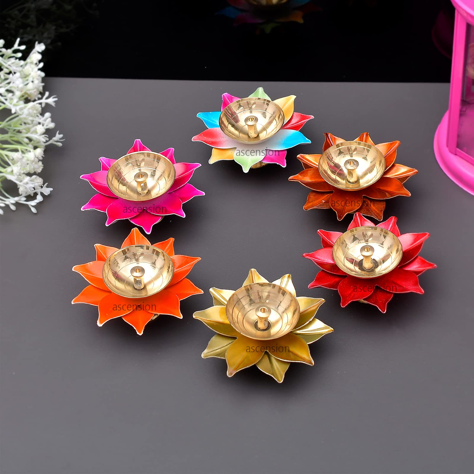 Ascension Handicraft Brass Lotus Diya for Puja Kamal Patti Flower Shaped Brass Diyas Oil Lamp for Pooja Room aarti Temple mandir