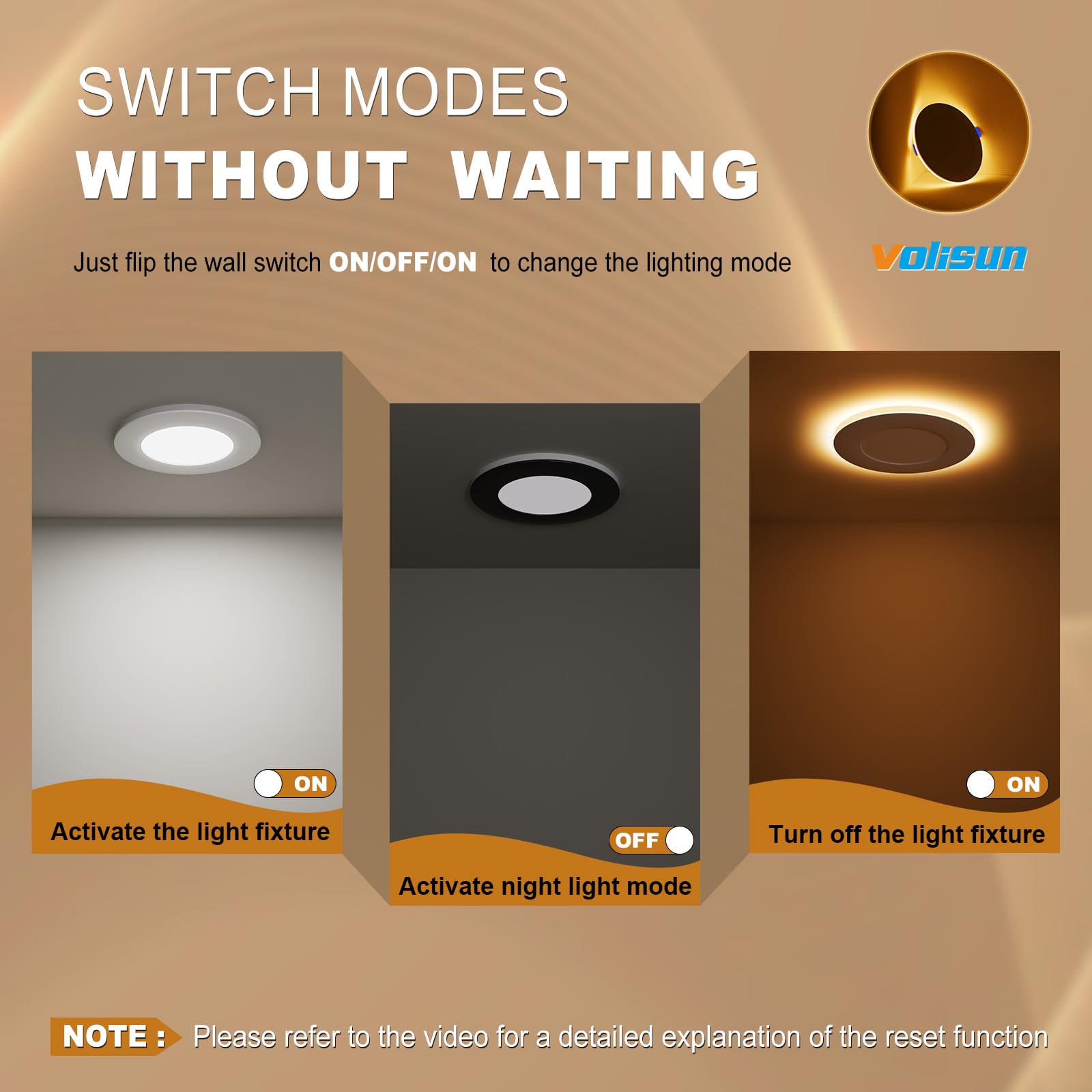 VOLISUN 3 Inch 5CCT Dimmable LED Recessed Light, Night Light, ETL Certified, White, Model 21593ZM