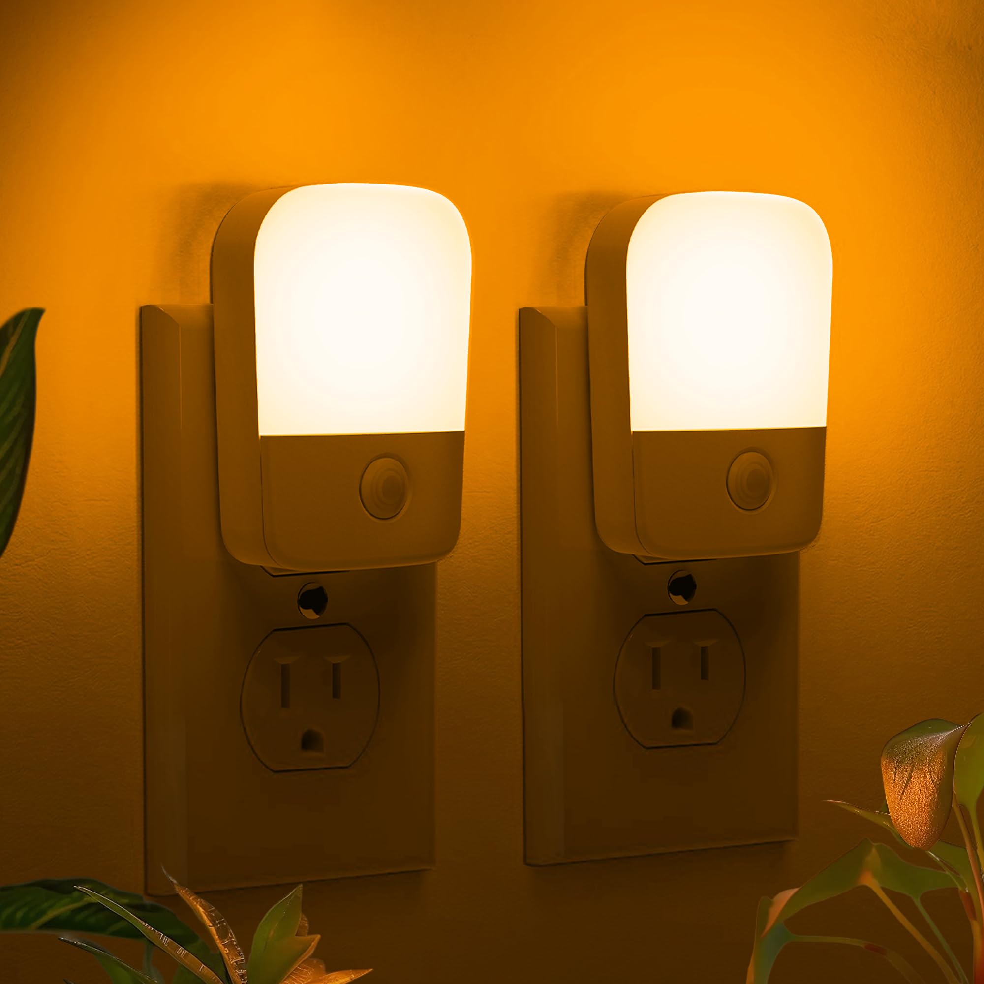 Amber Night Lights Plug into Wall, 2 Pack LED Bedroom Night Light with Dusk to Dawn Sensor, Brightness Adjustable, Plug in Night
