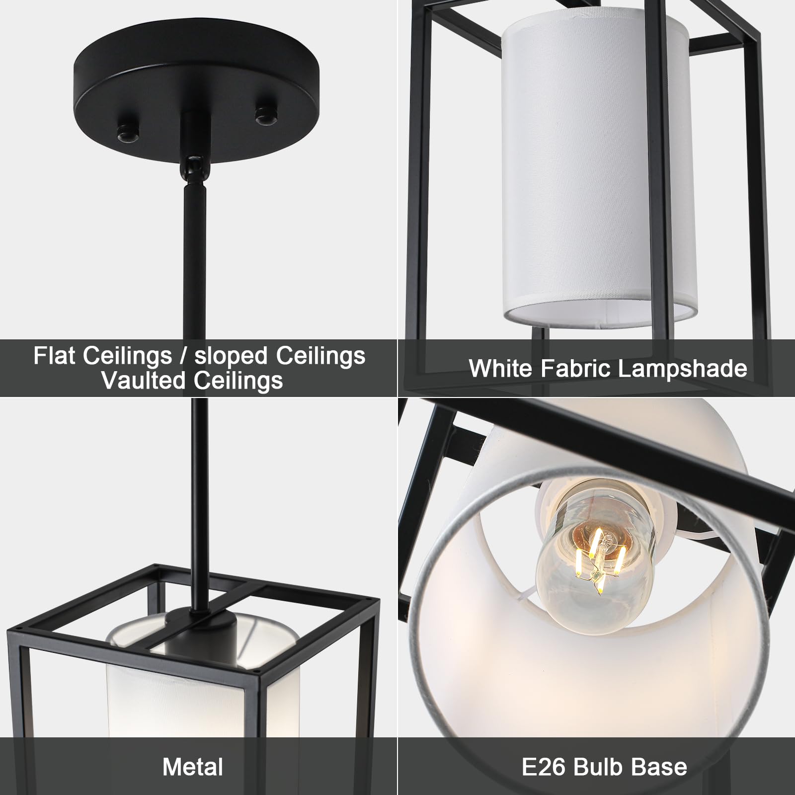 LWYTJO 2 Pack Black Pendant Lights Modern Lighting Fixtures Metal Ceiling Light for Kitchen, Dining Room, Foyer - Model BQ-ZJD00182