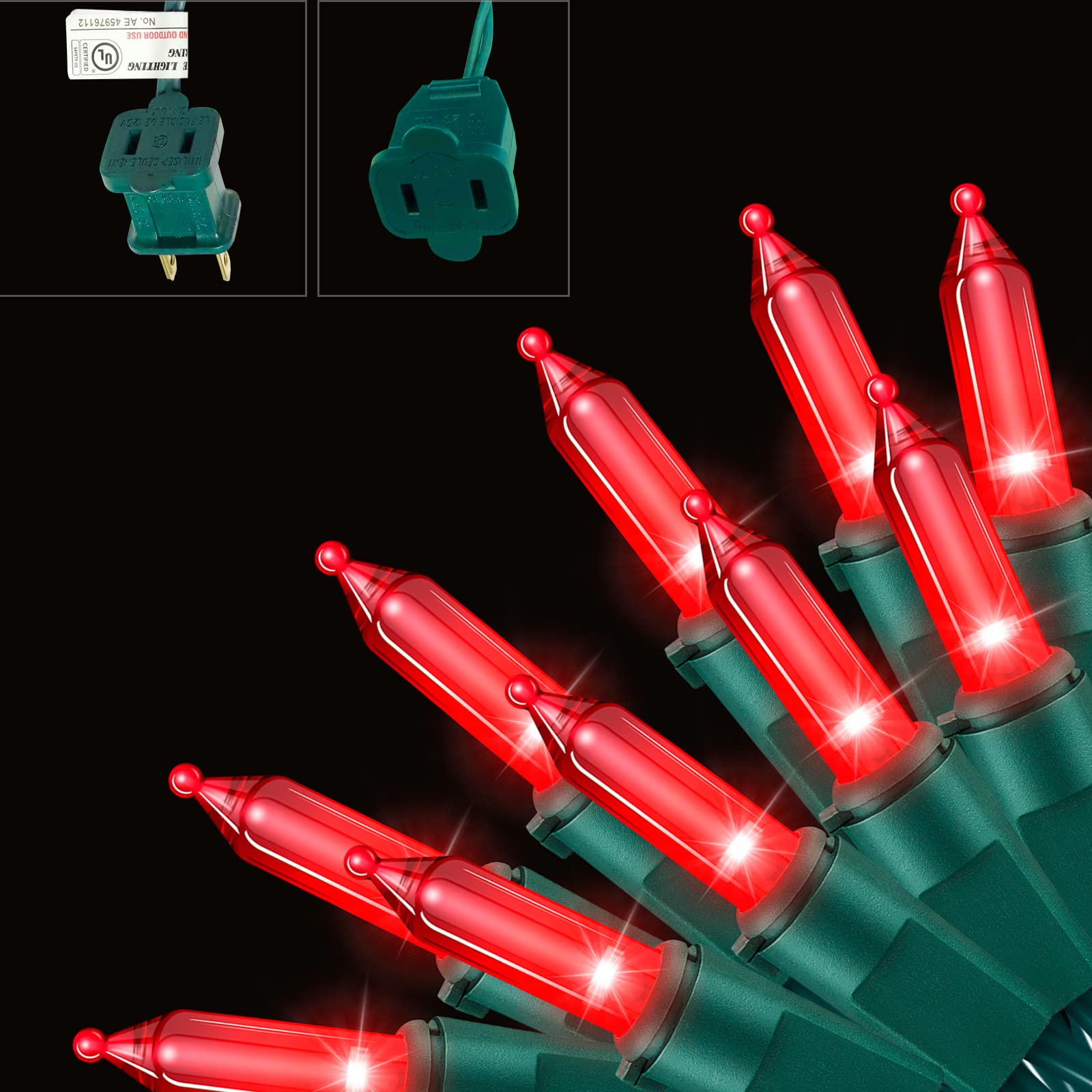 XMASHOME 19.6ft Green Wire RED String Lights, 100 Count Incandescent Christmas Lights