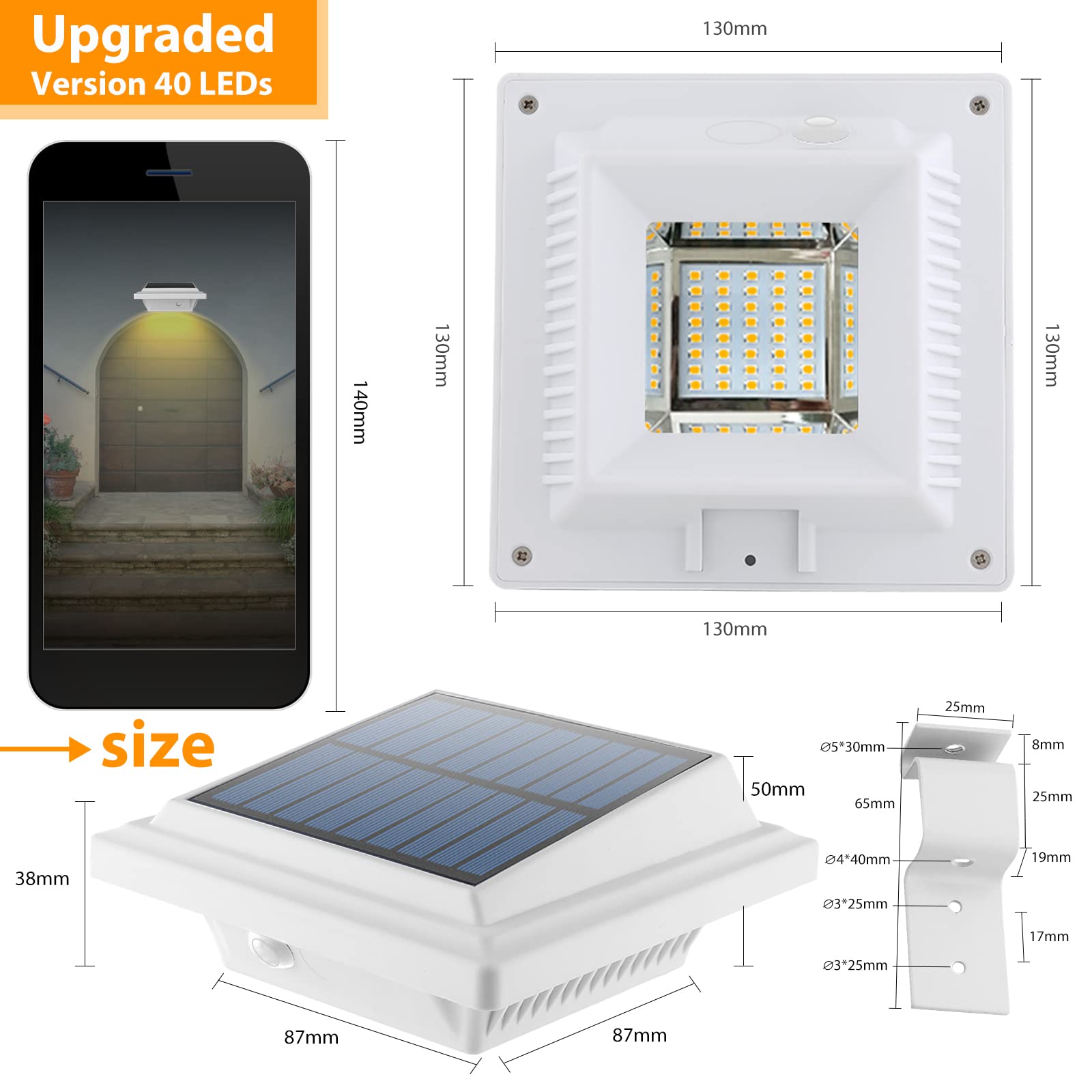 UniqueFire Solar Gutter & Fence Lights - 40 LED Waterproof Lamps, 6PCS White Warm Light, Plastic, Model 40LED_WWWx6