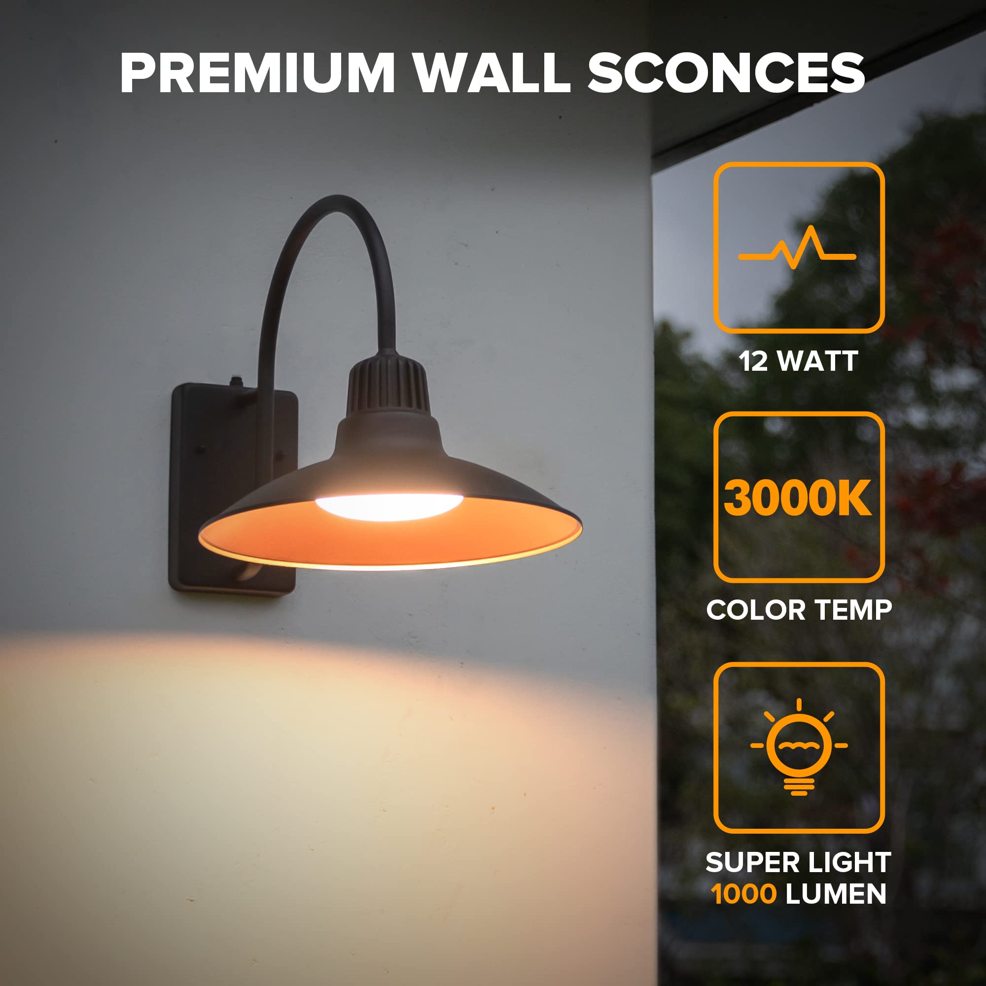 LUTEC Gooseneck LED Barn Light - Black Metal Outdoor Wall Sconce, Waterproof, Dusk to Dawn, Vintage Design, 1 Pack